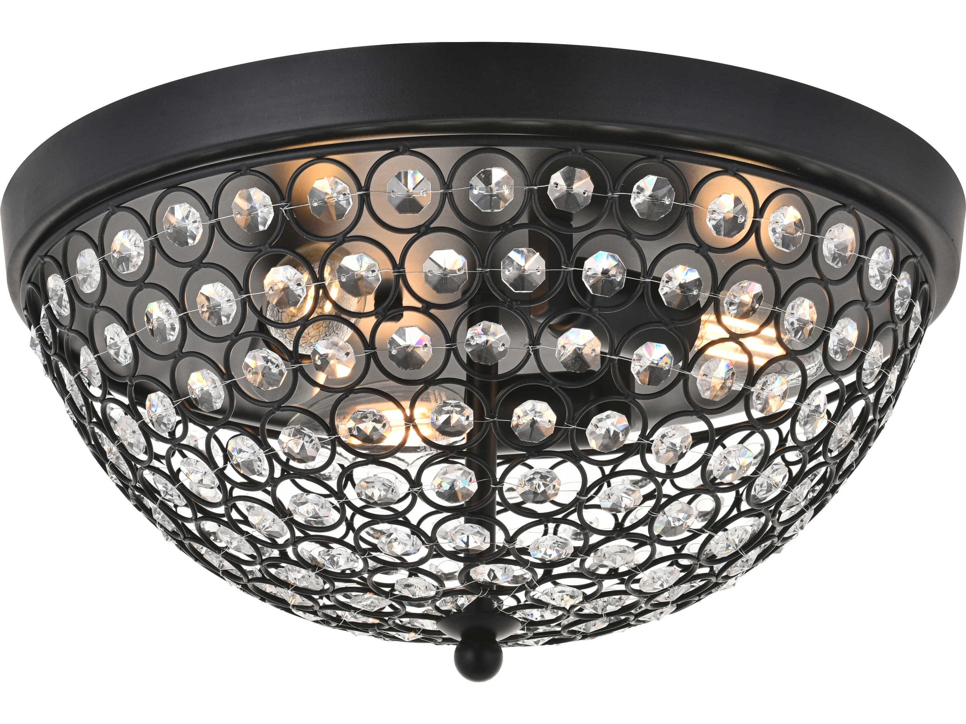 Elegant Lighting Taye 3-Light Matte Black Clear Crystal Bowl Flush Mount
