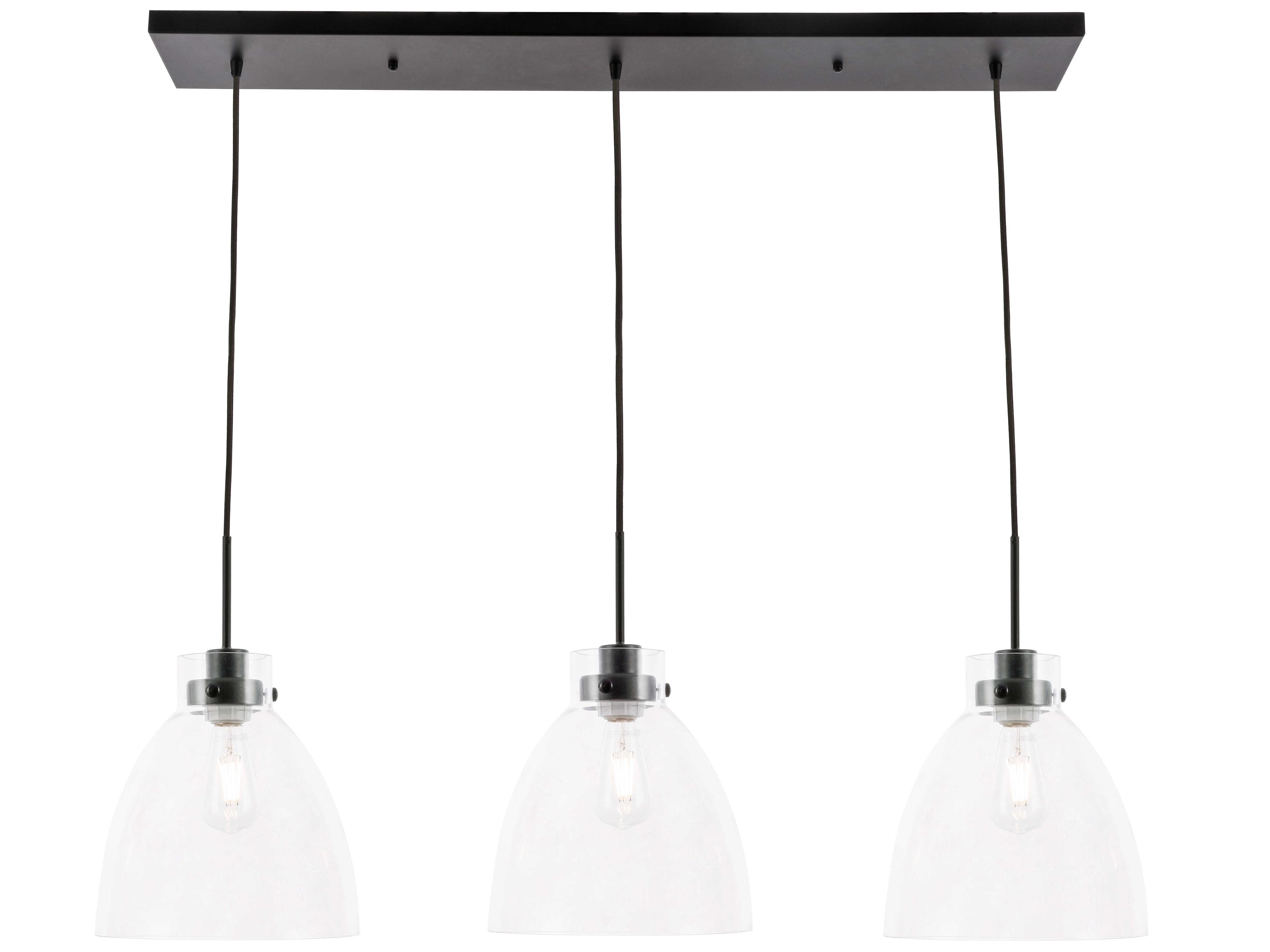 Frey 3-Light Black Glass LED Bell Island Pendant
