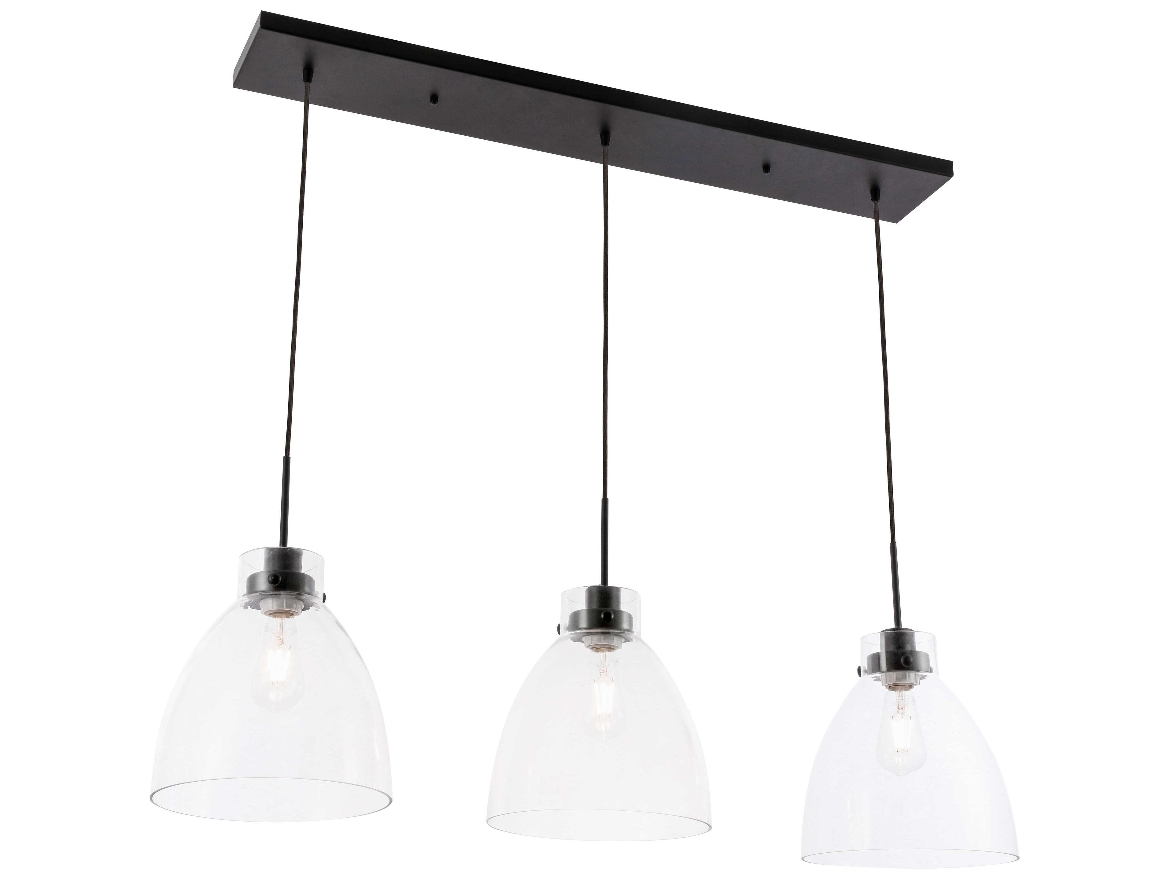 Elegant Lighting Frey 3-Light Black Glass LED Bell Island Pendant