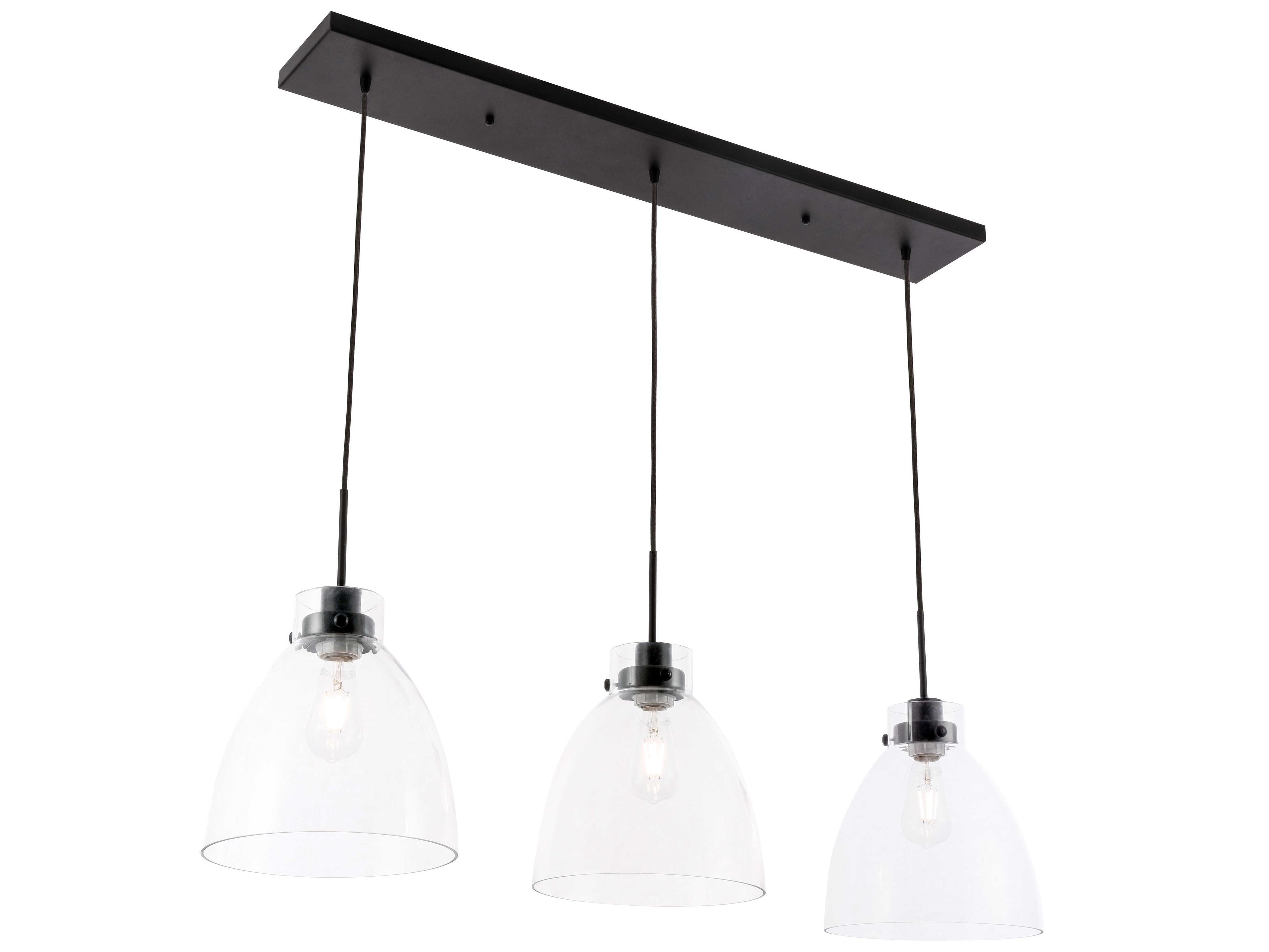 Elegant Lighting Frey 3-Light Black Glass LED Bell Island Pendant