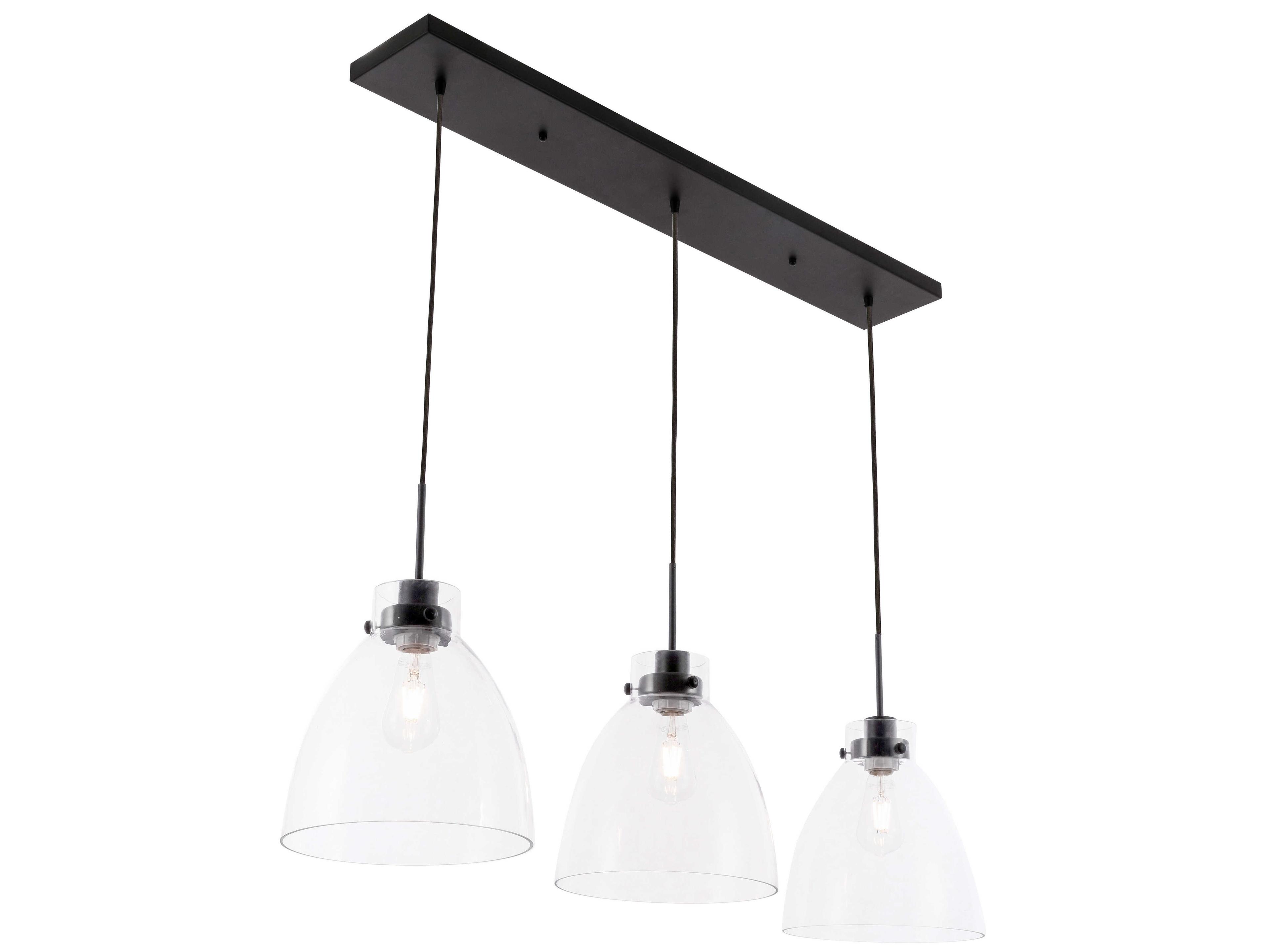 Elegant Lighting Frey 3-Light Black Glass LED Bell Island Pendant