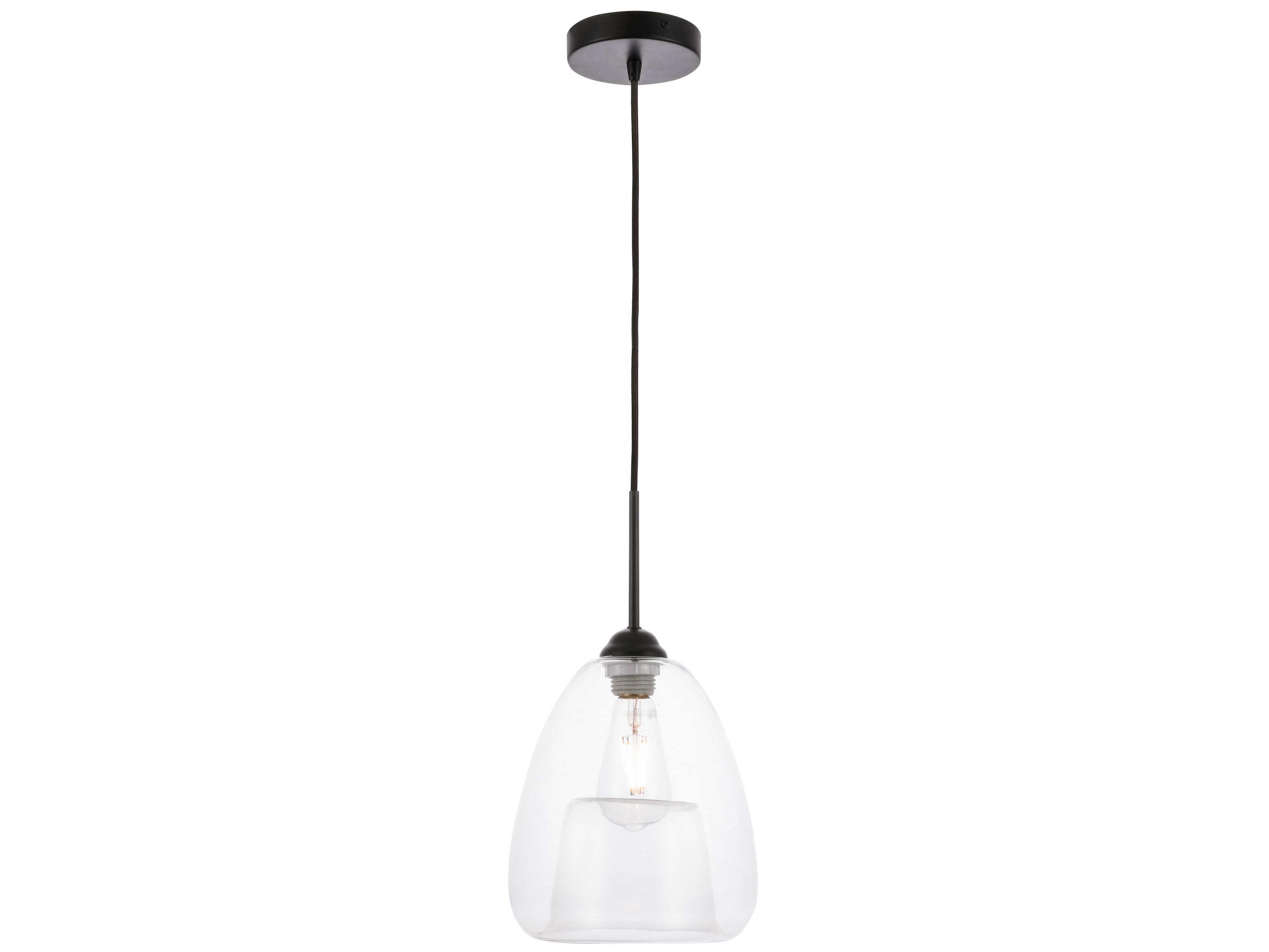 Elegant Lighting Kason 1-Light Black Glass LED Mini Pendant