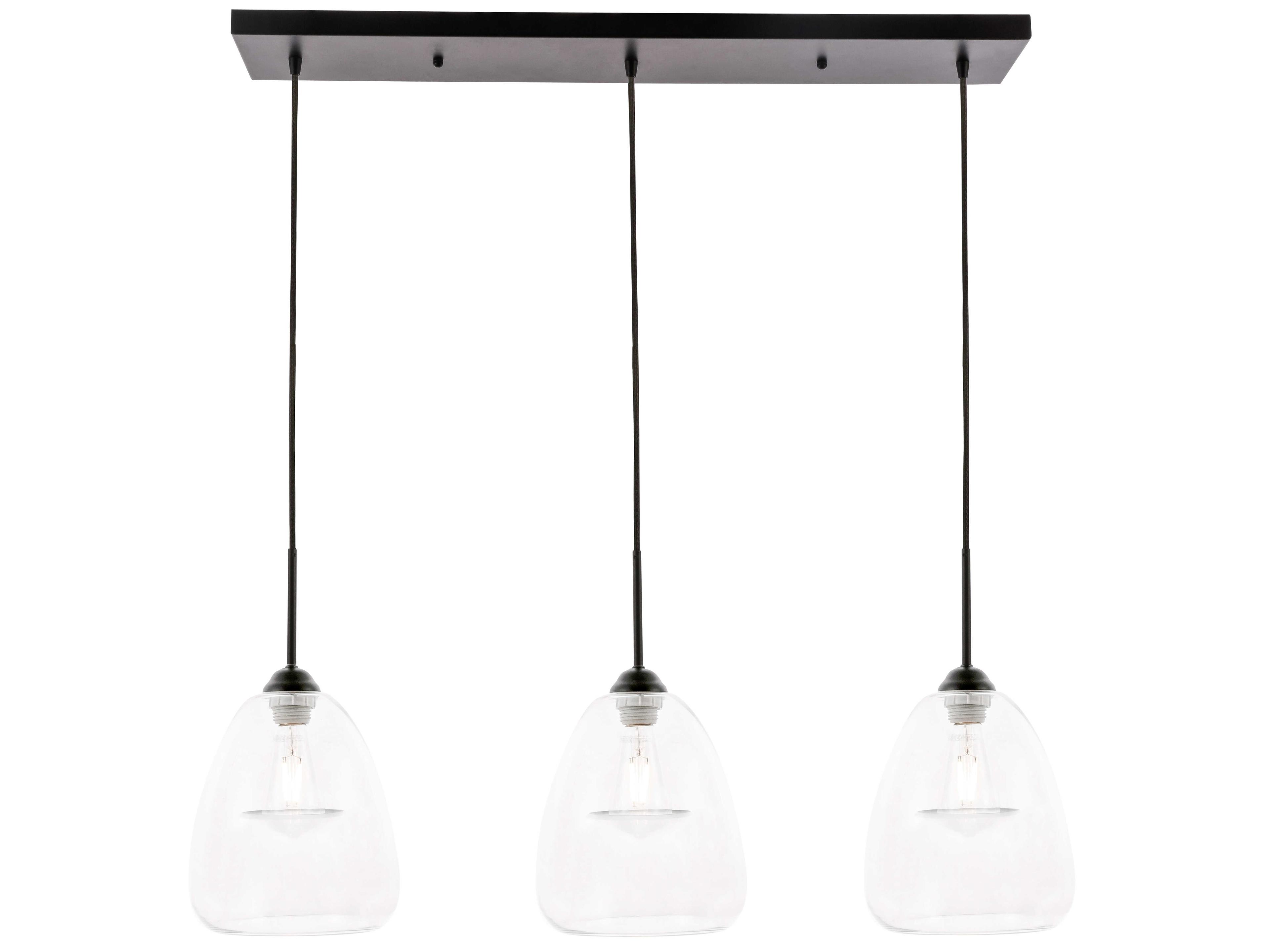 Kason 3-Light Black Glass LED Linear Island Pendant