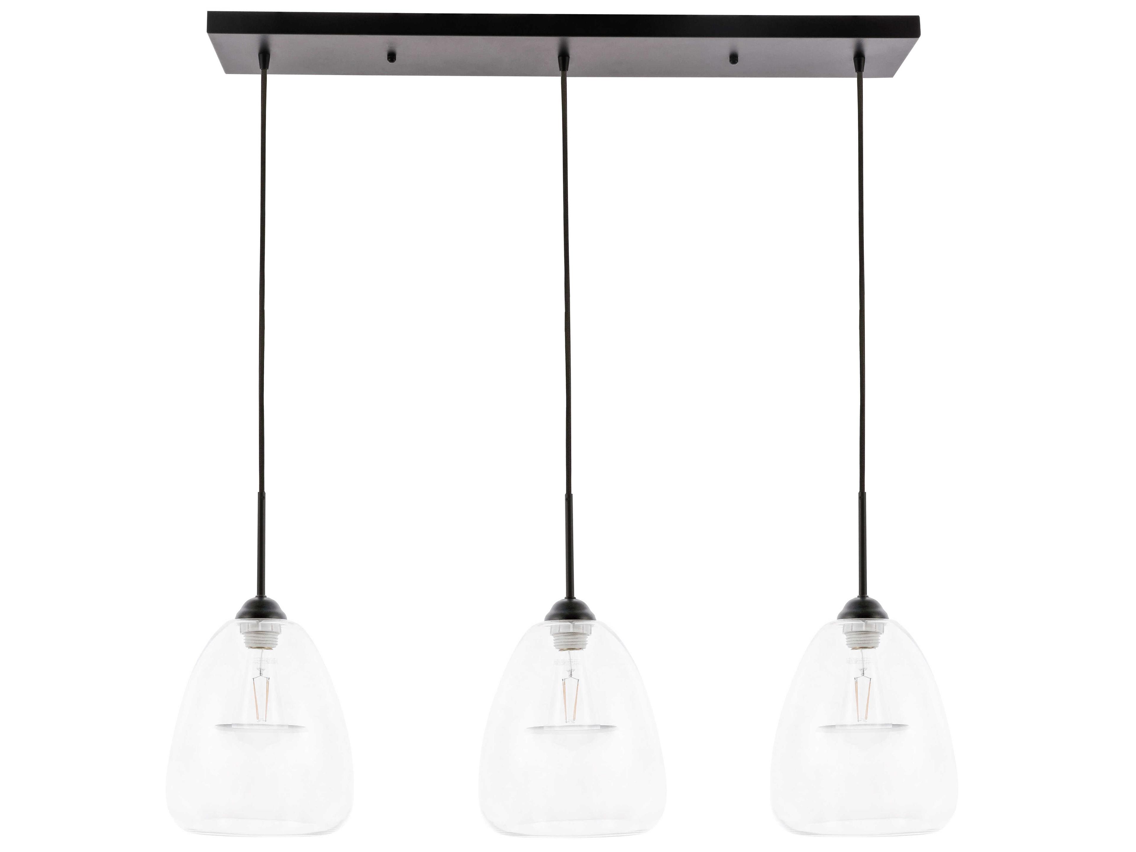 Elegant Lighting Kason 3-Light Black Glass LED Linear Island Pendant