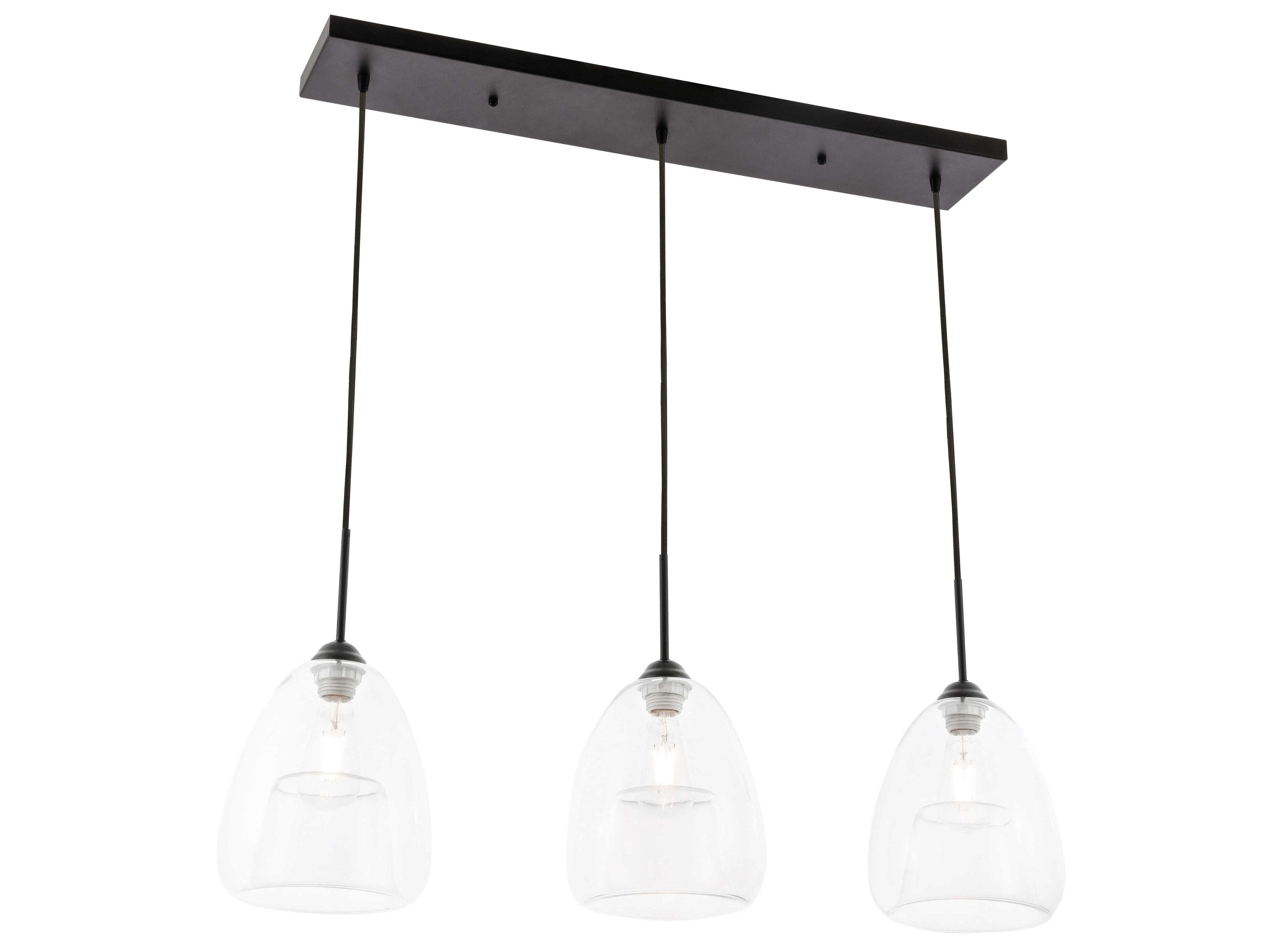 Elegant Lighting Kason 3-Light Black Glass LED Linear Island Pendant