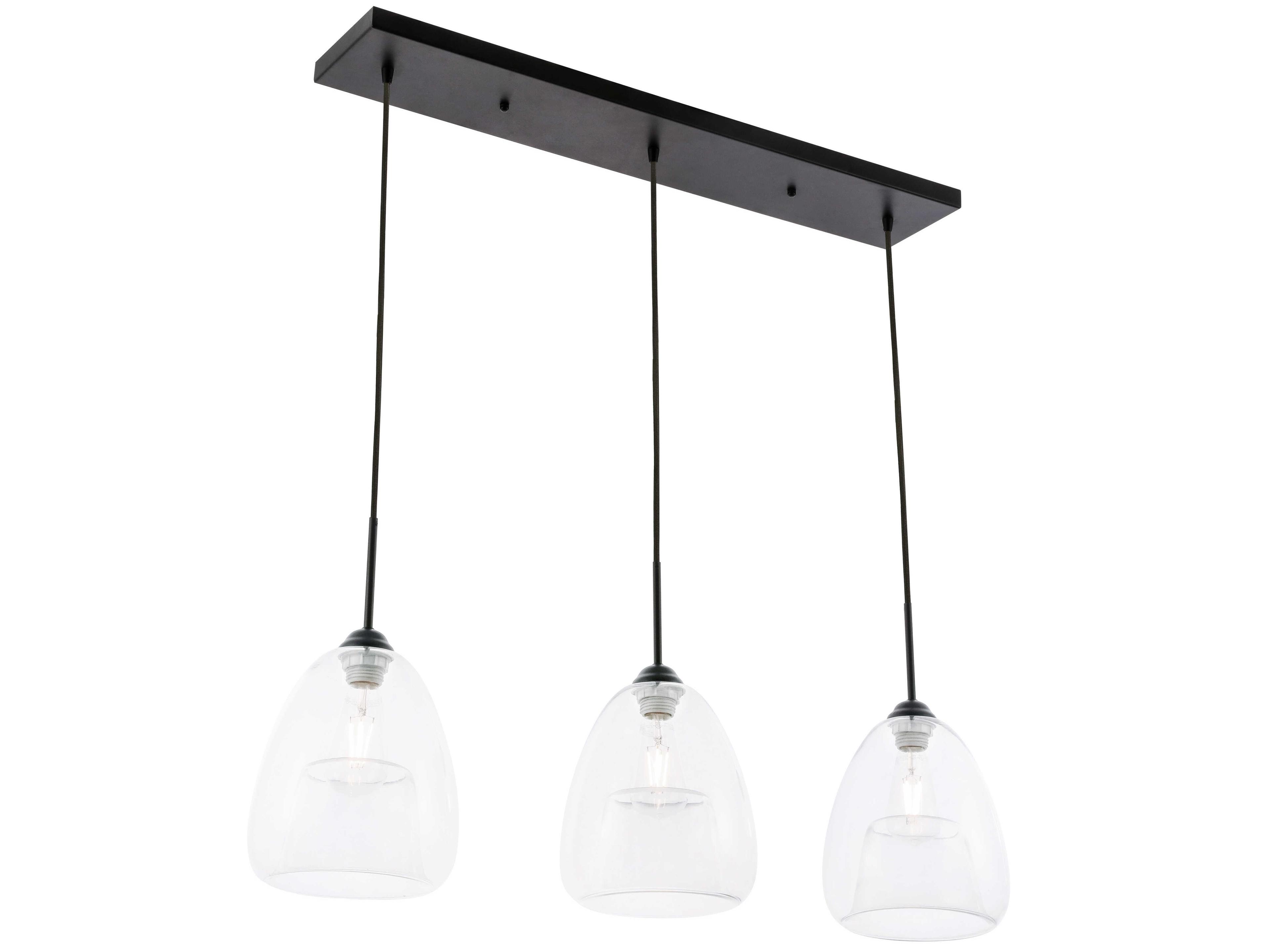 Elegant Lighting Kason 3-Light Black Glass LED Linear Island Pendant