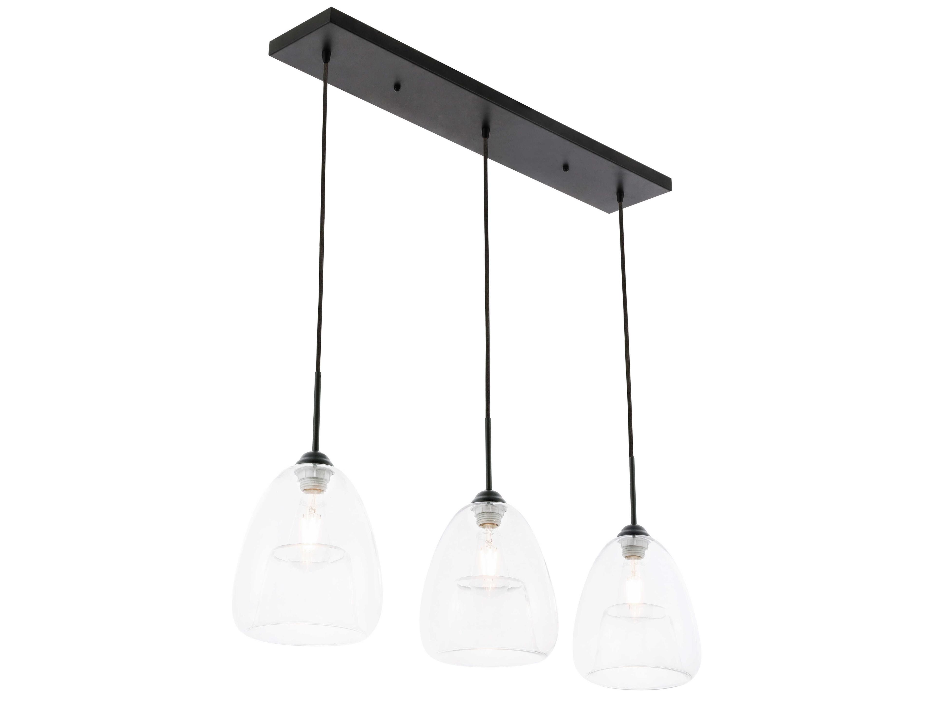 Elegant Lighting Kason 3-Light Black Glass LED Linear Island Pendant