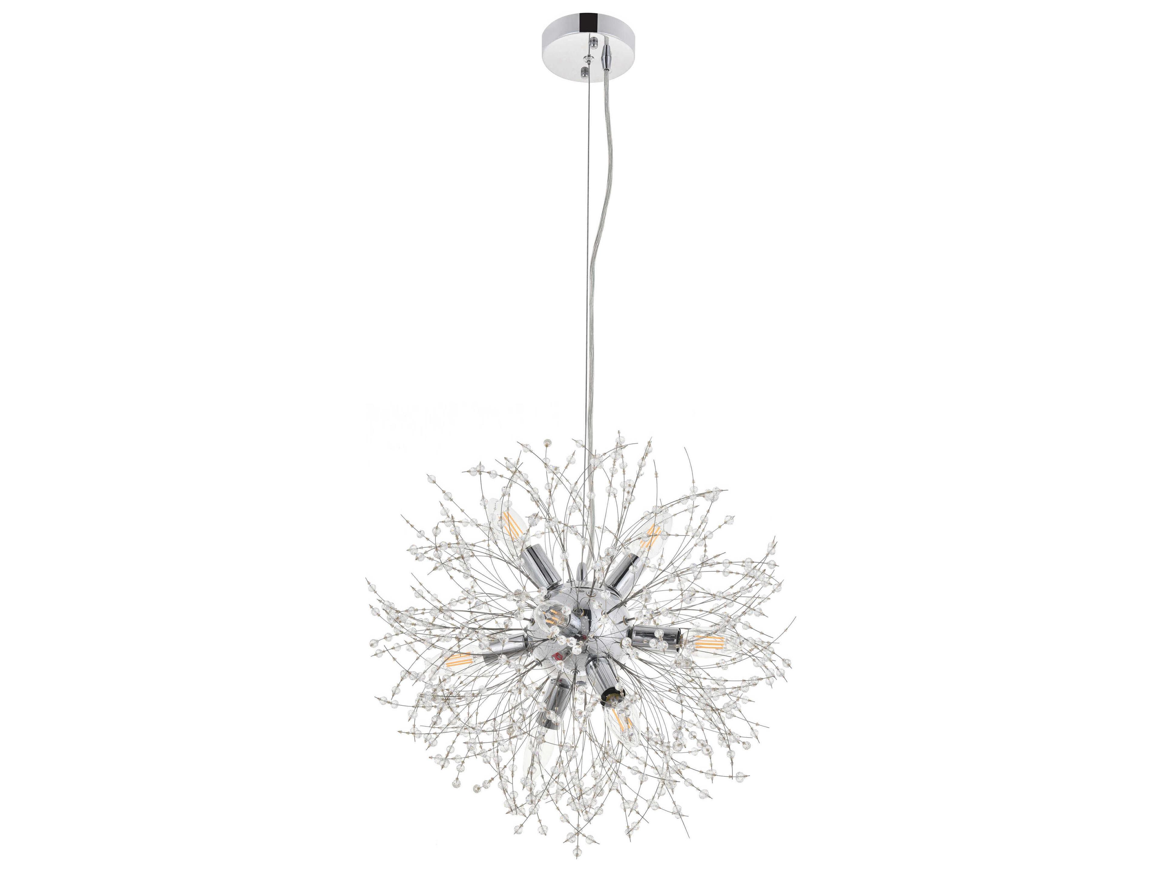 Flores 8-Light Chrome Clear Crystal Round Pendant