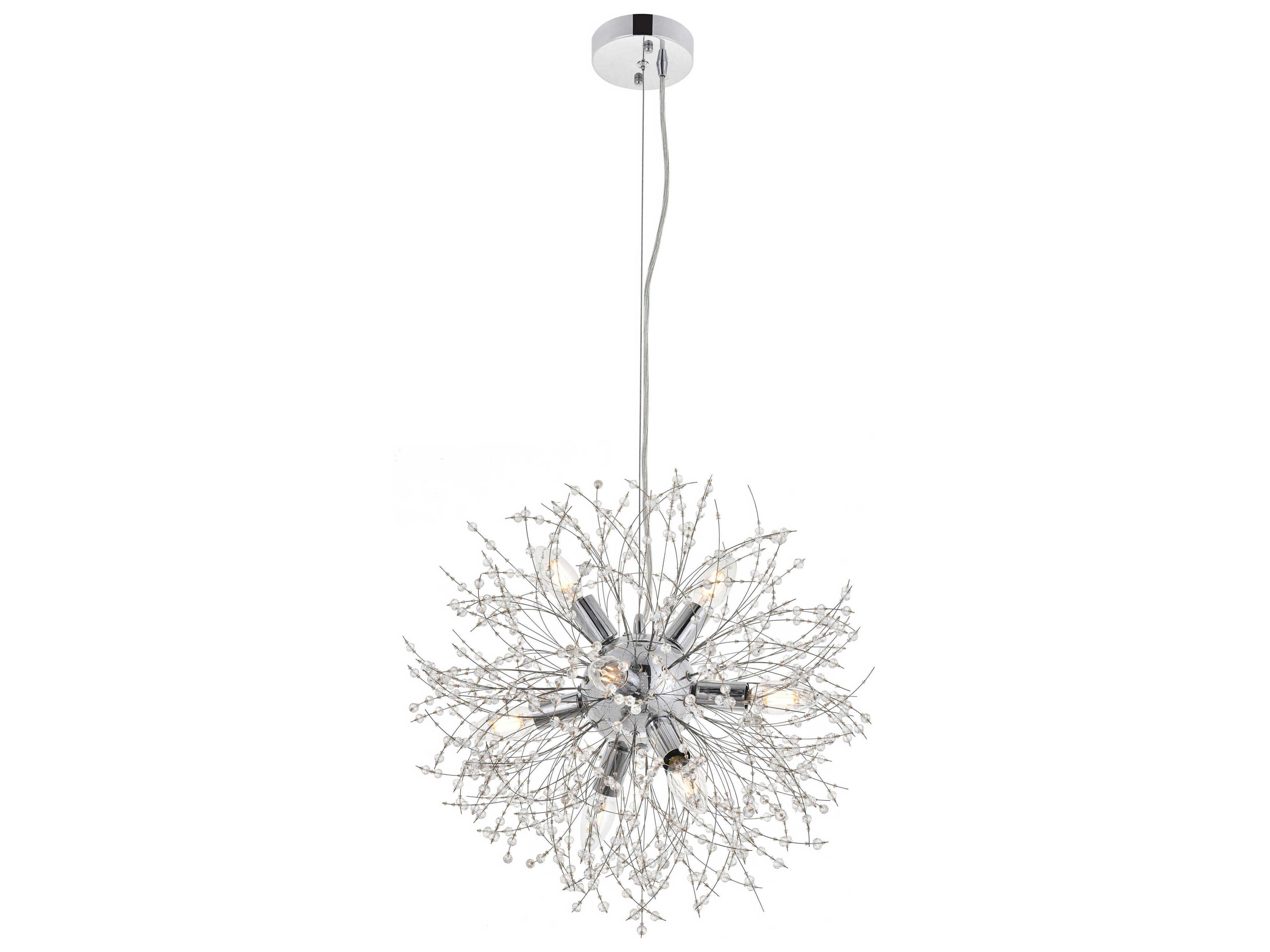 Elegant Lighting Flores 8-Light Chrome Clear Crystal Round Pendant
