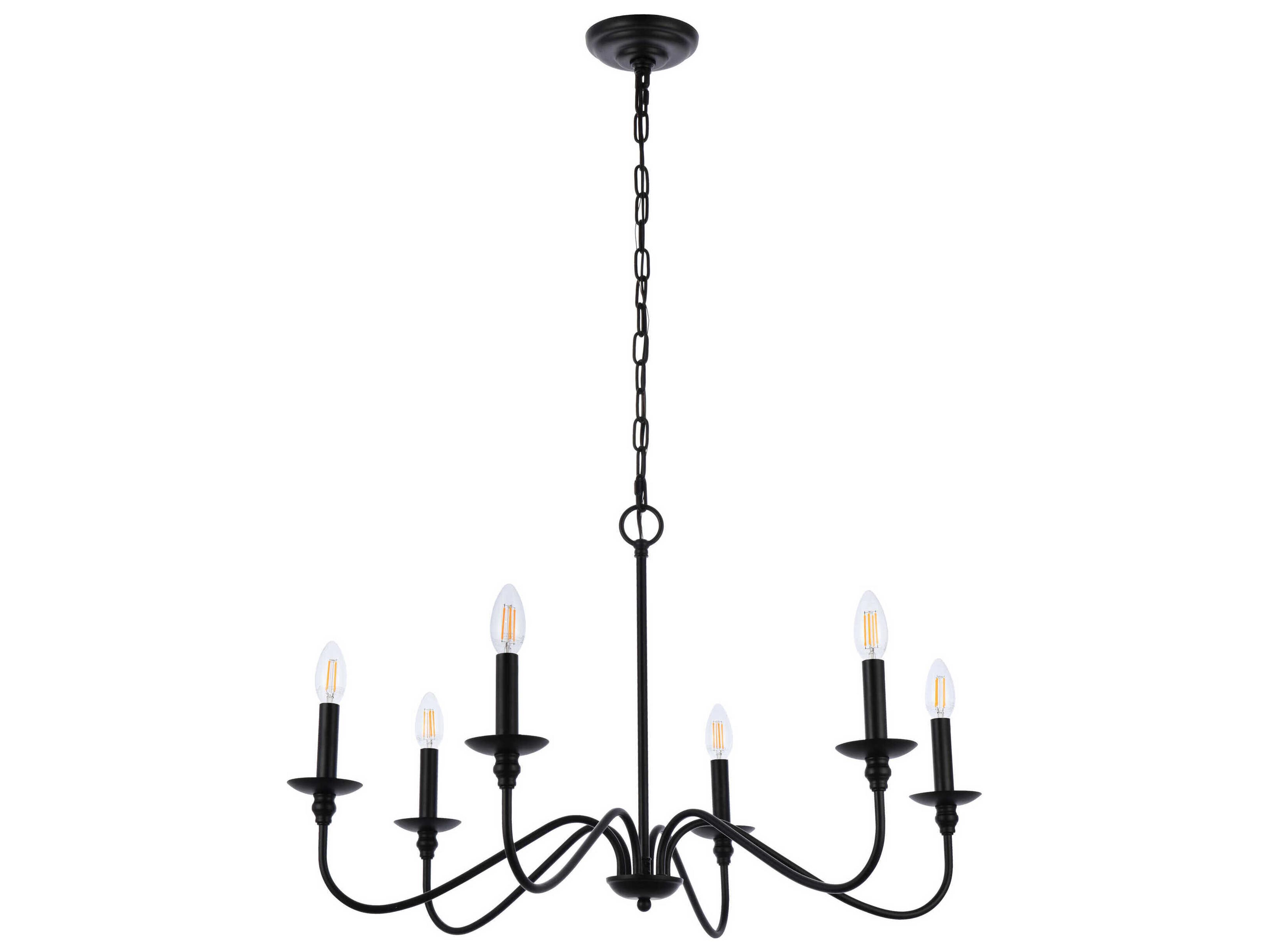 Elegant Lighting Rohan 6-Light Matte Black Candelabra Chandelier