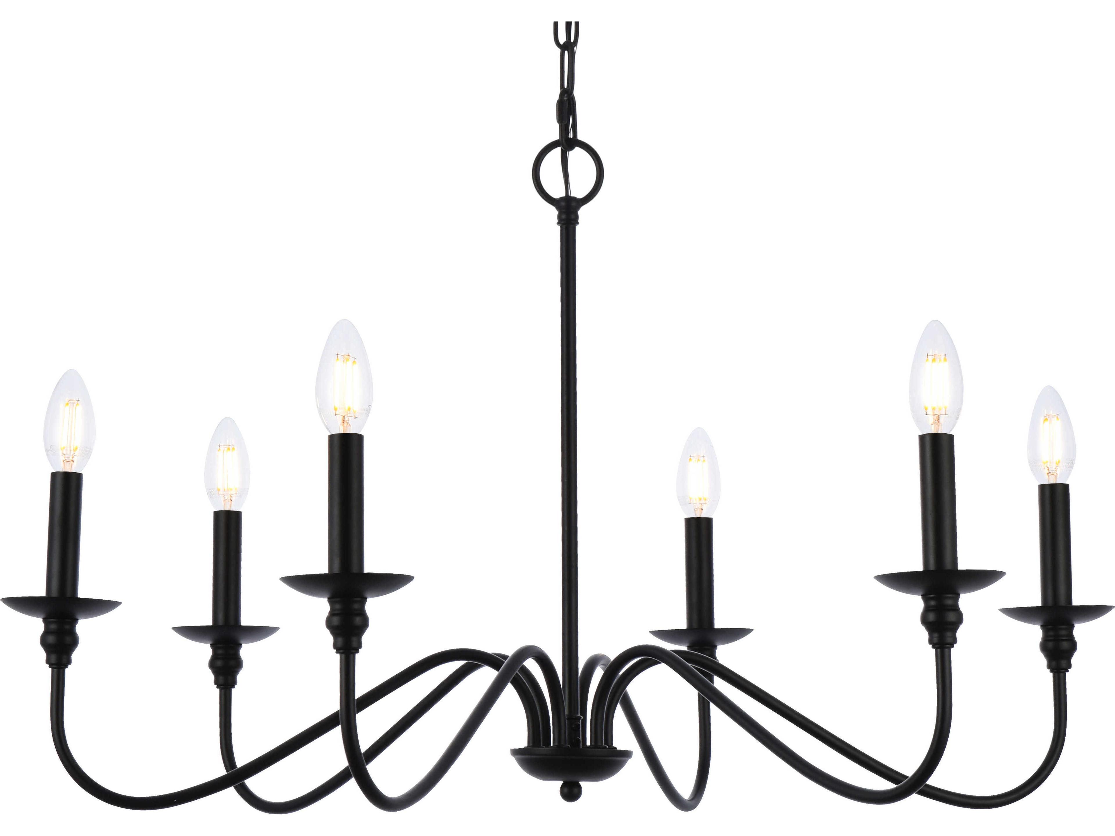 Elegant Lighting Rohan 6-Light Matte Black Candelabra Chandelier