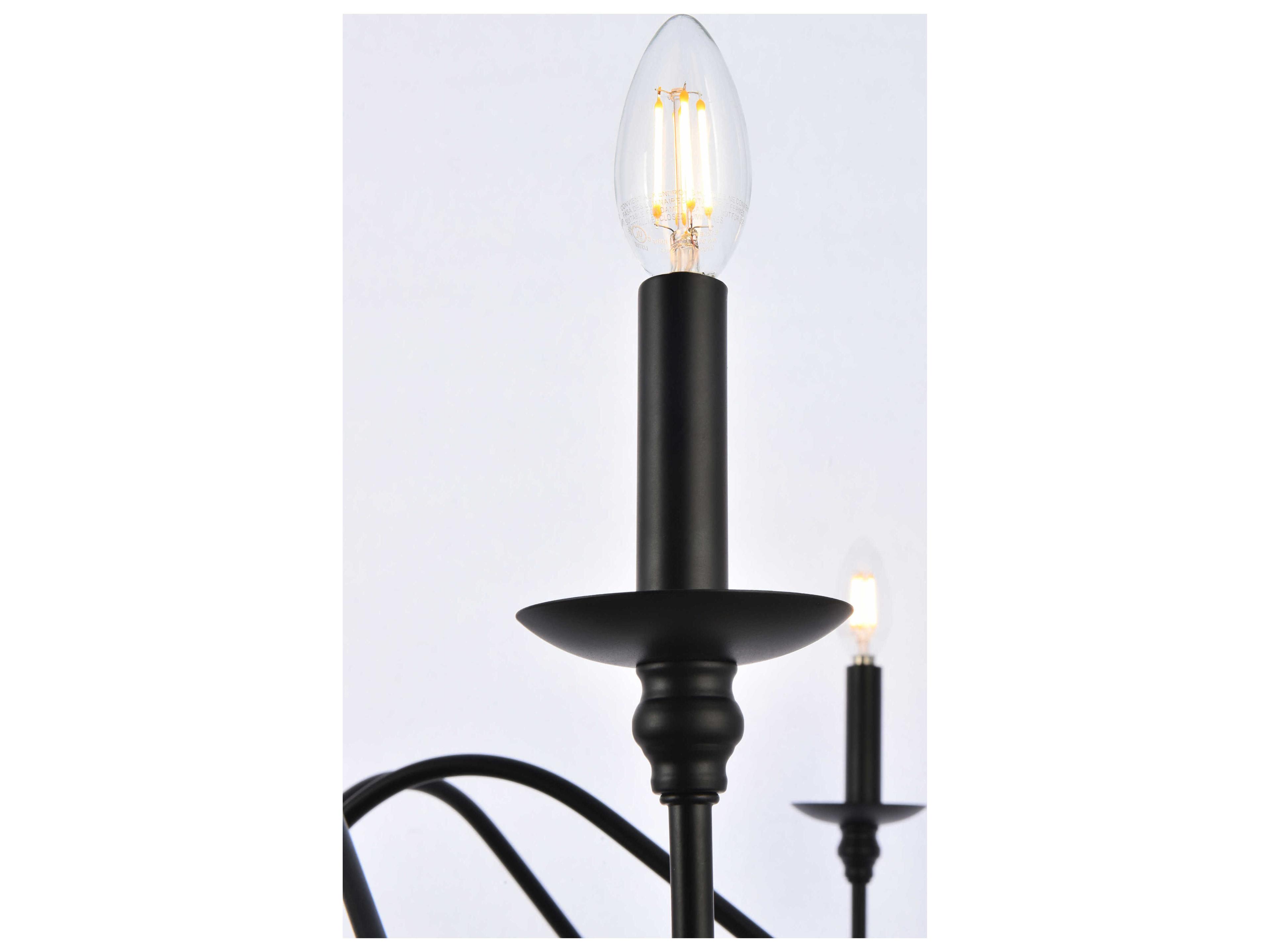 Elegant Lighting Rohan 6-Light Matte Black Candelabra Chandelier