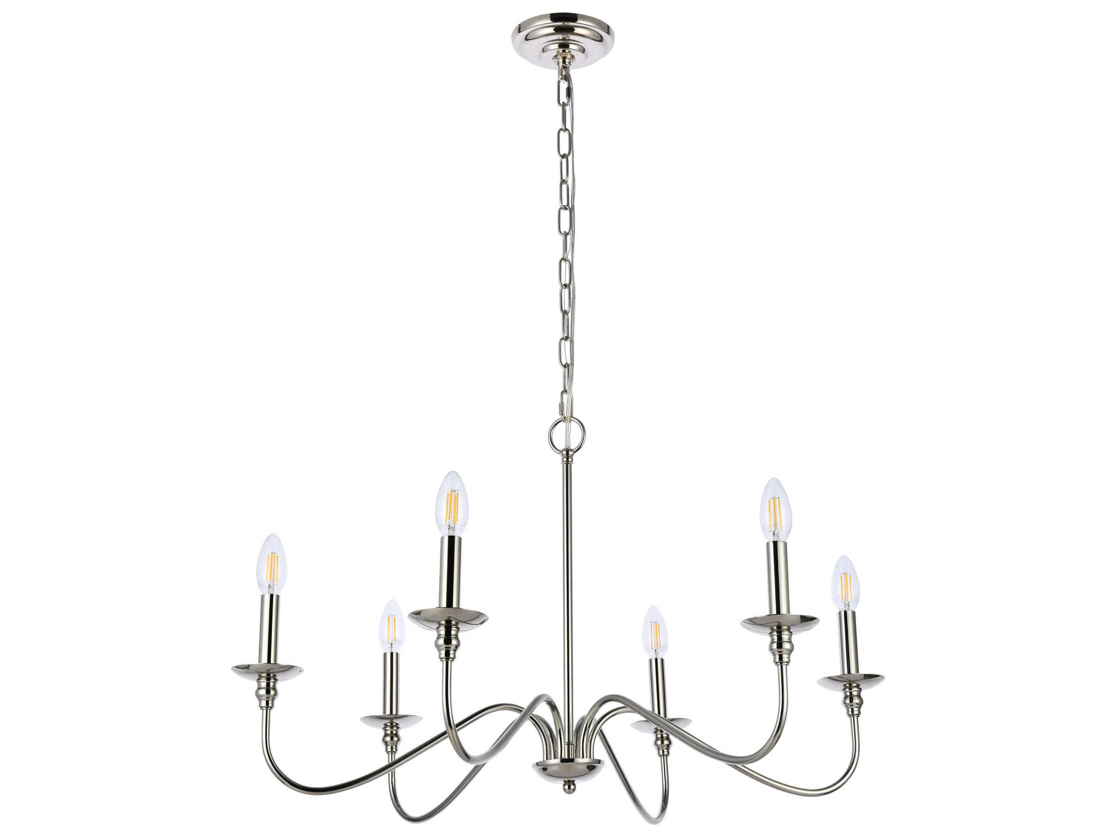Elegant Lighting Rohan 6-Light Polished Nickel Candelabra Chandelier