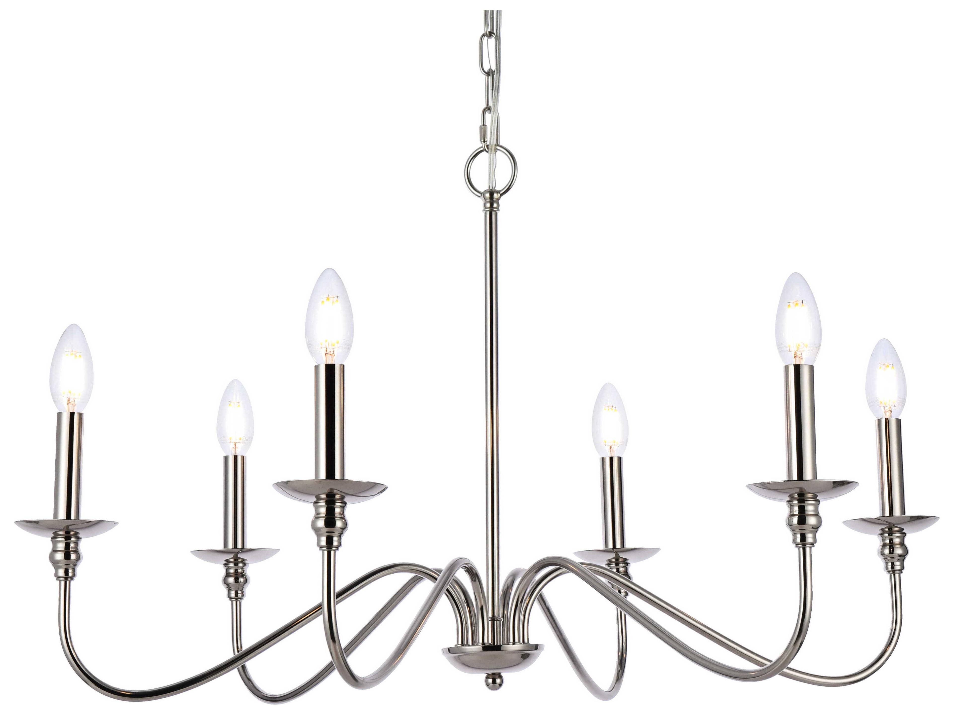 Elegant Lighting Rohan 6-Light Polished Nickel Candelabra Chandelier