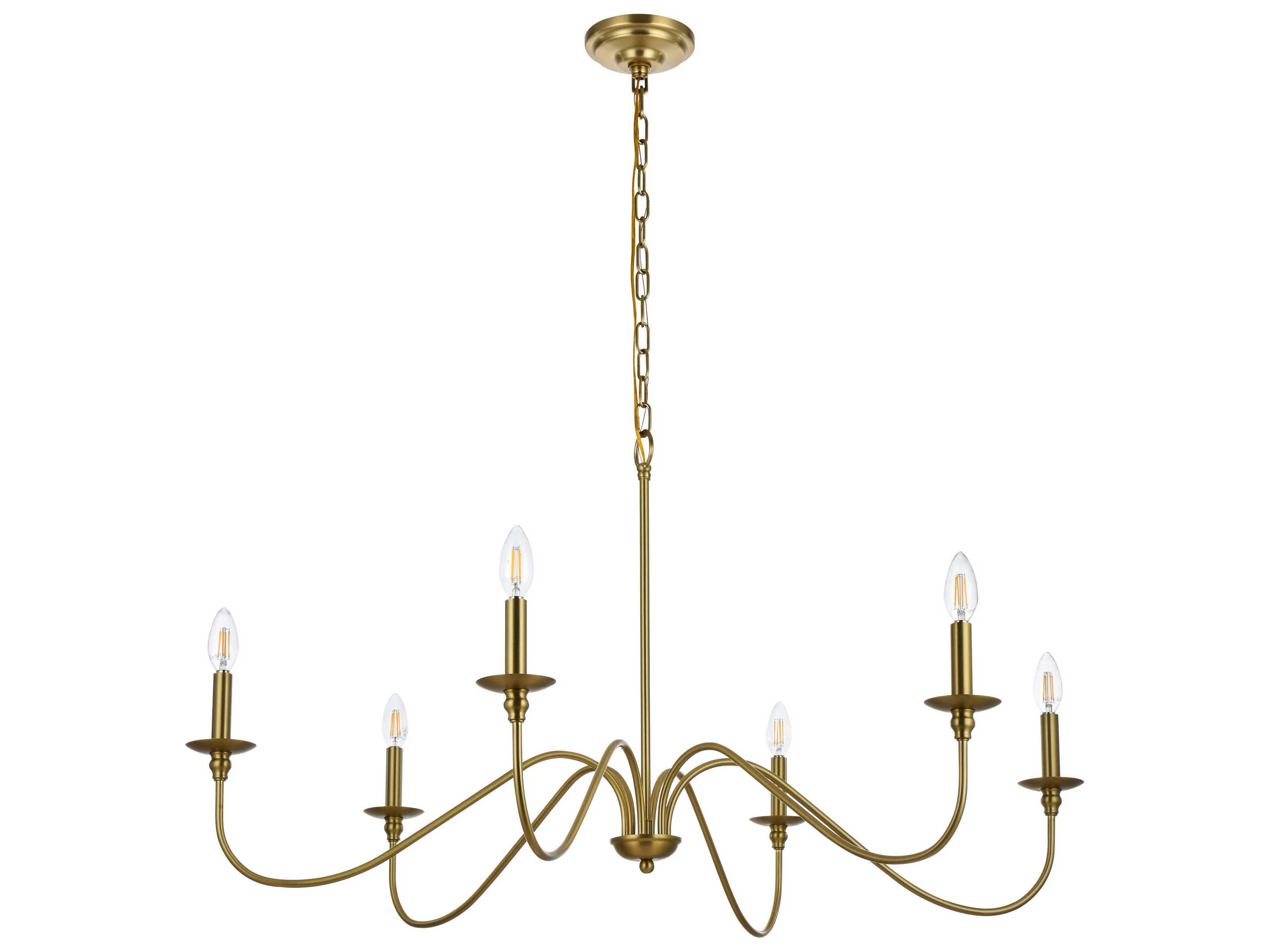 Elegant Lighting Rohan 6-Light Satin Gold Candelabra Chandelier