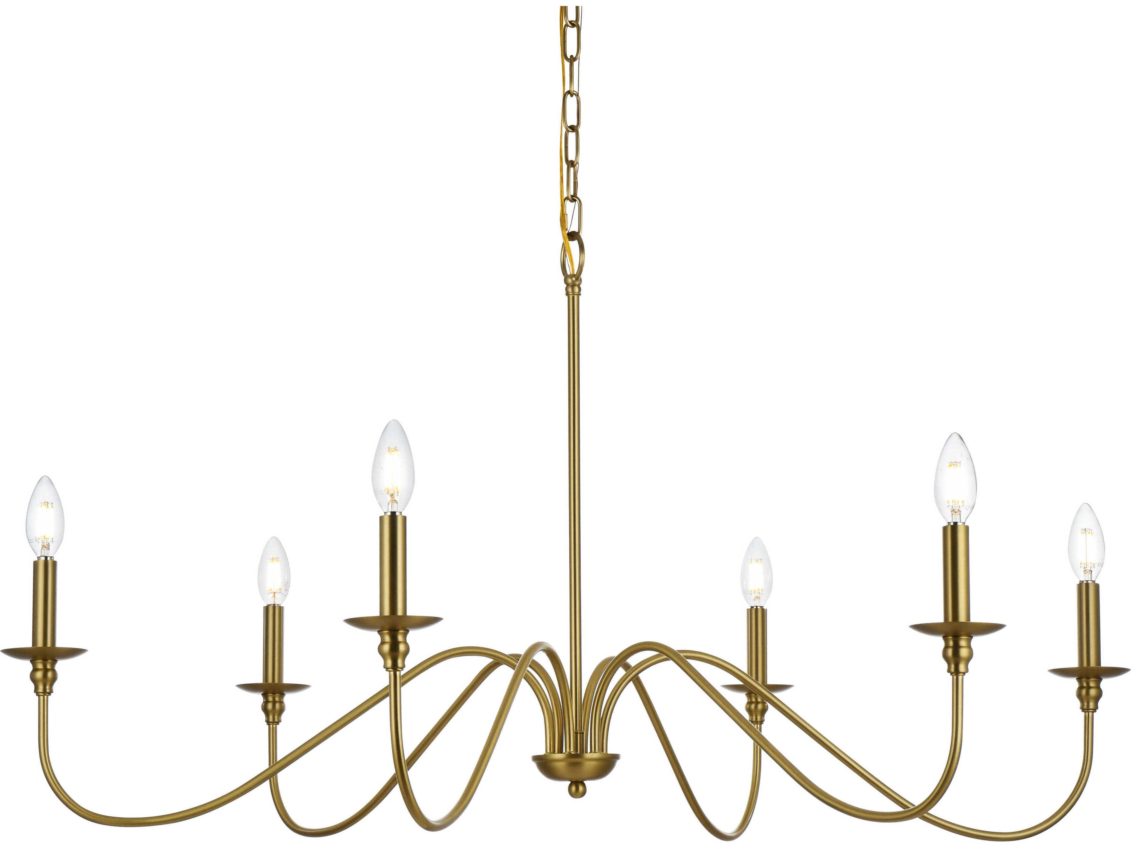 Elegant Lighting Rohan 6-Light Satin Gold Candelabra Chandelier