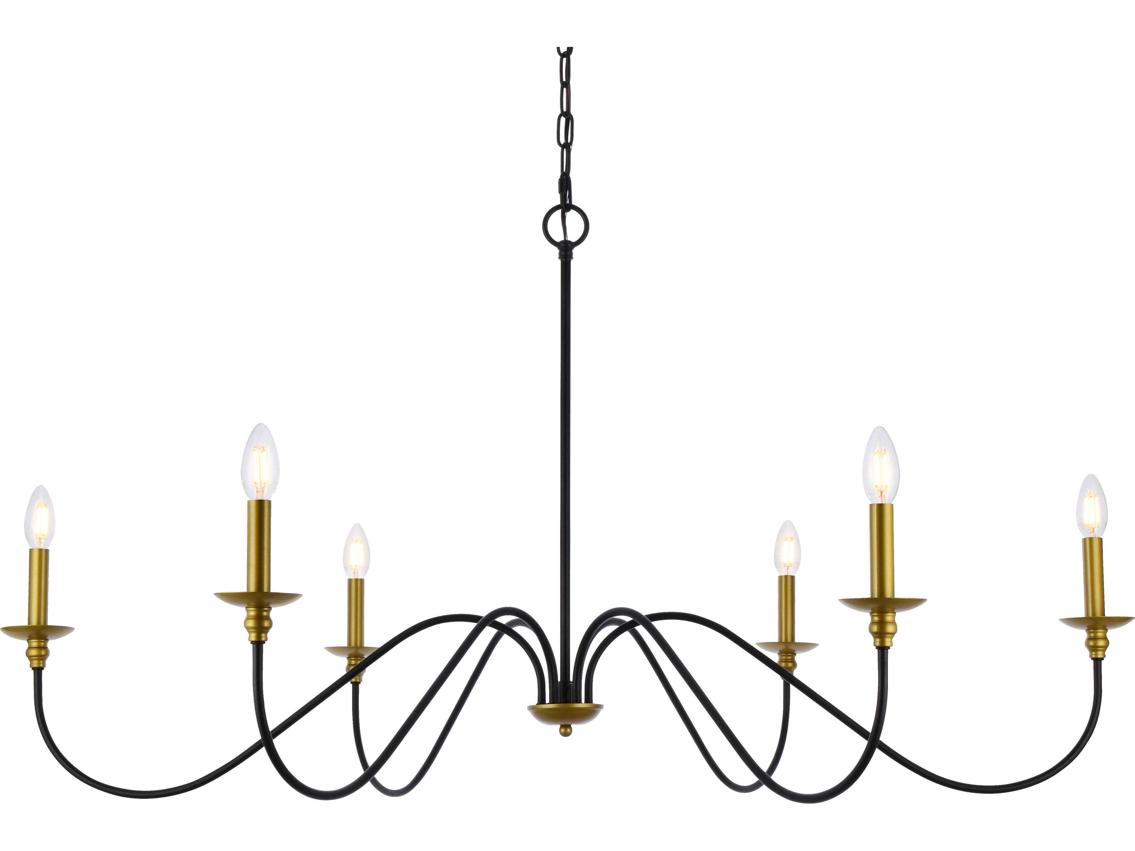 Elegant Lighting Rohan 6-Light Brass And Black Candelabra Chandelier