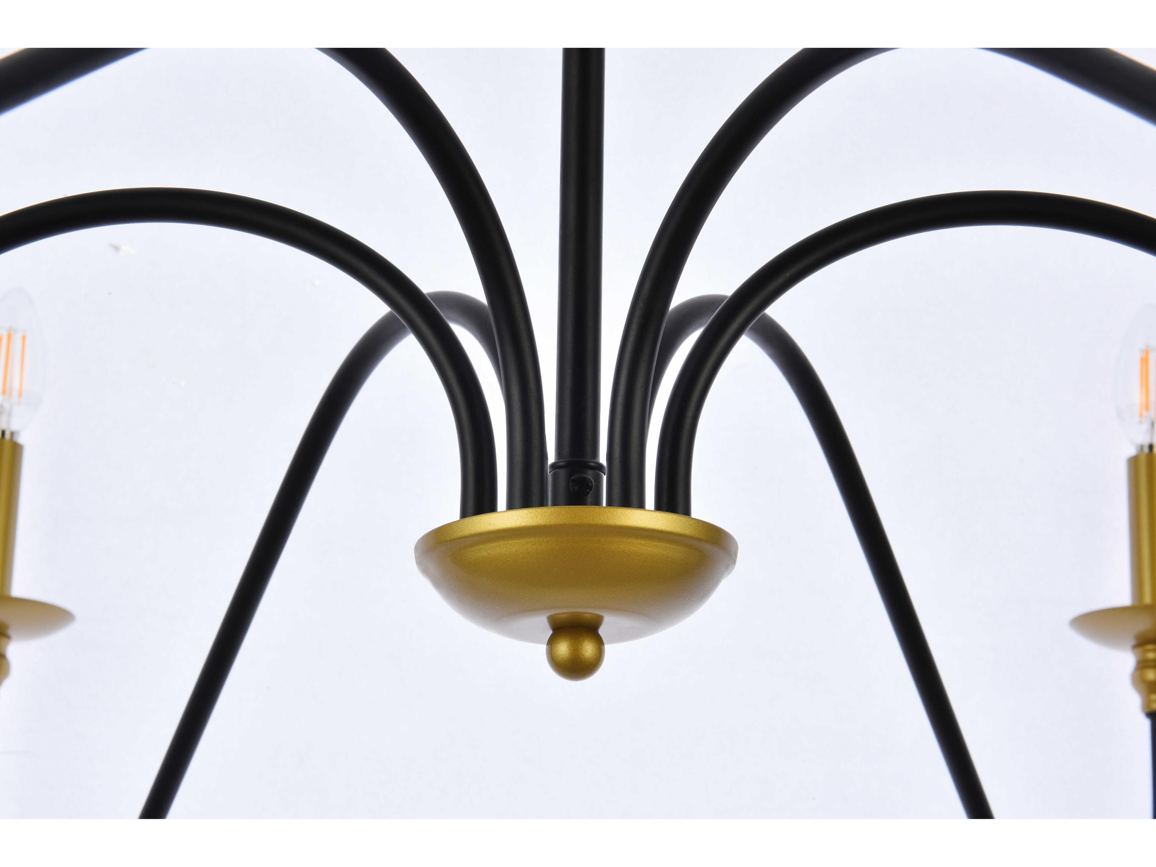 Elegant Lighting Rohan 6-Light Brass And Black Candelabra Chandelier