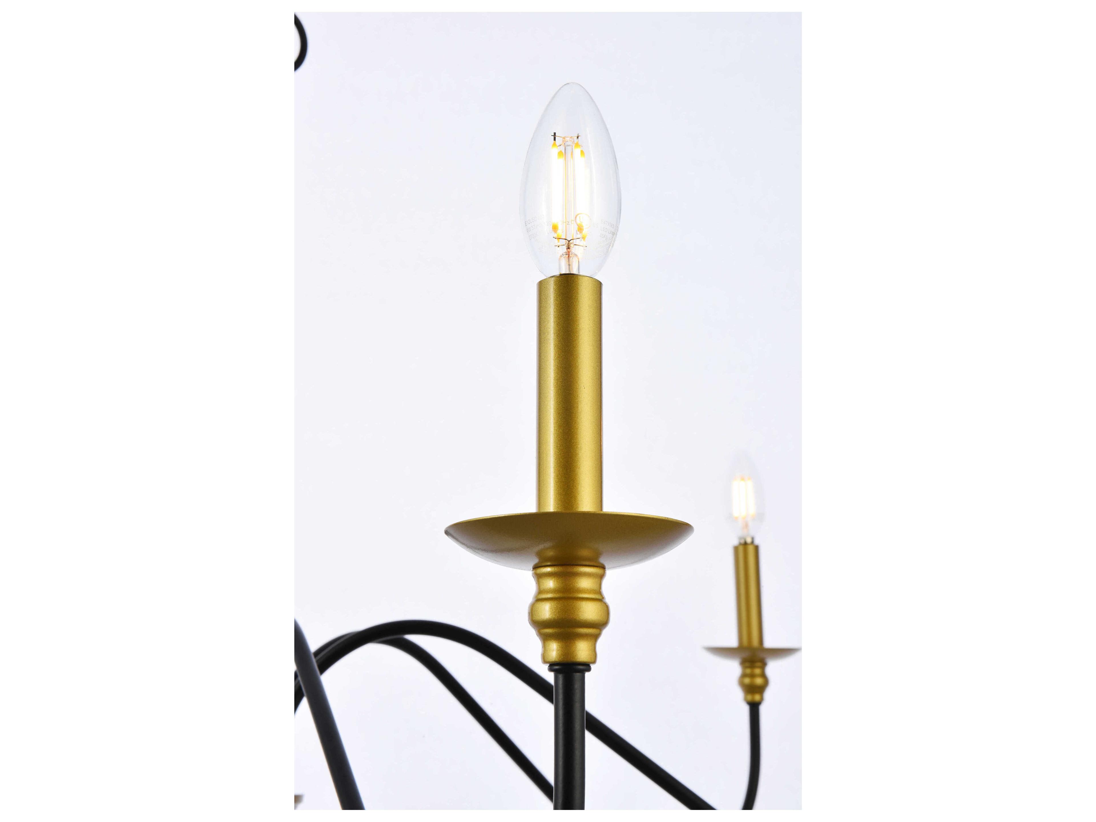 Elegant Lighting Rohan 6-Light Brass And Black Candelabra Chandelier