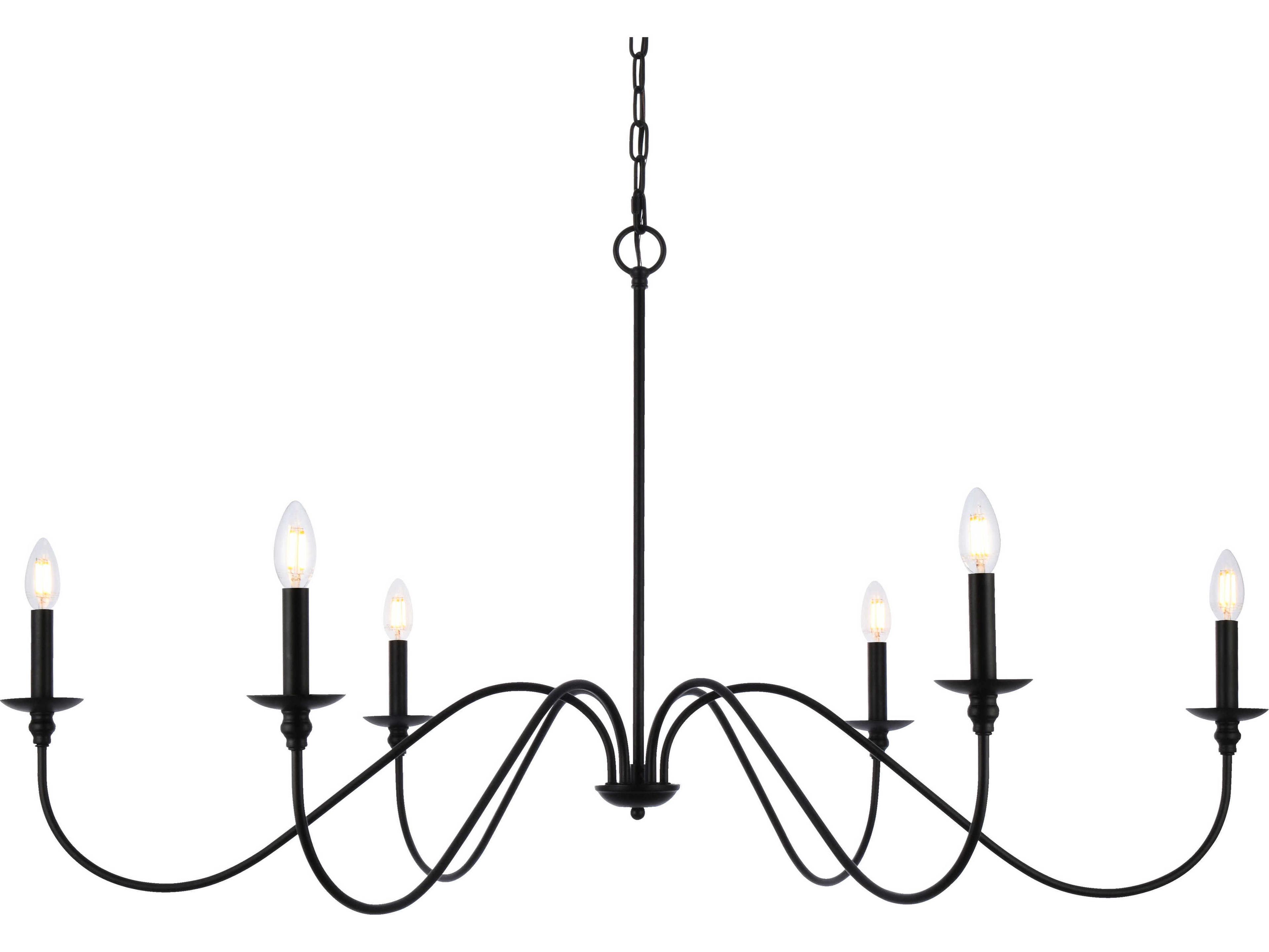 Elegant Lighting Rohan 6-Light Matte Black Candelabra Chandelier