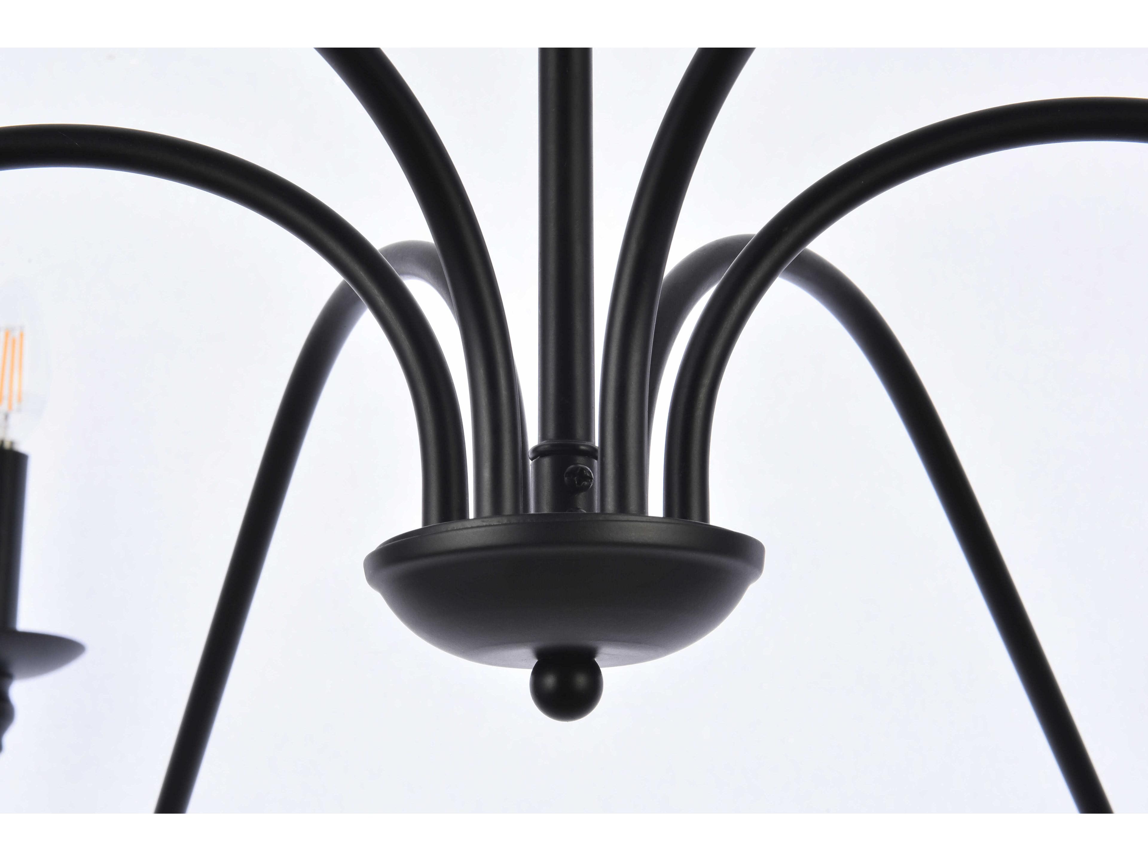 Elegant Lighting Rohan 6-Light Matte Black Candelabra Chandelier