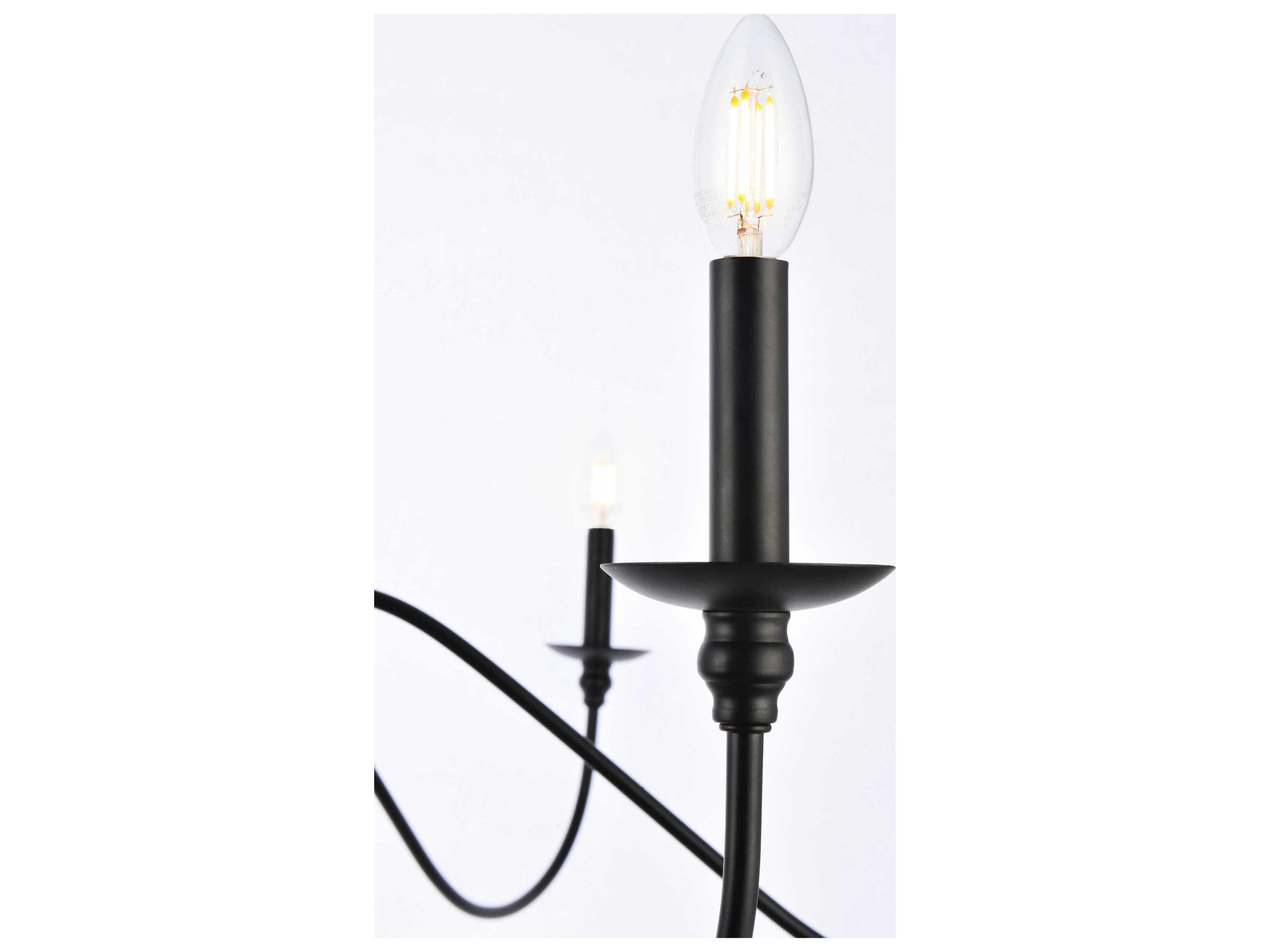 Elegant Lighting Rohan 6-Light Matte Black Candelabra Chandelier