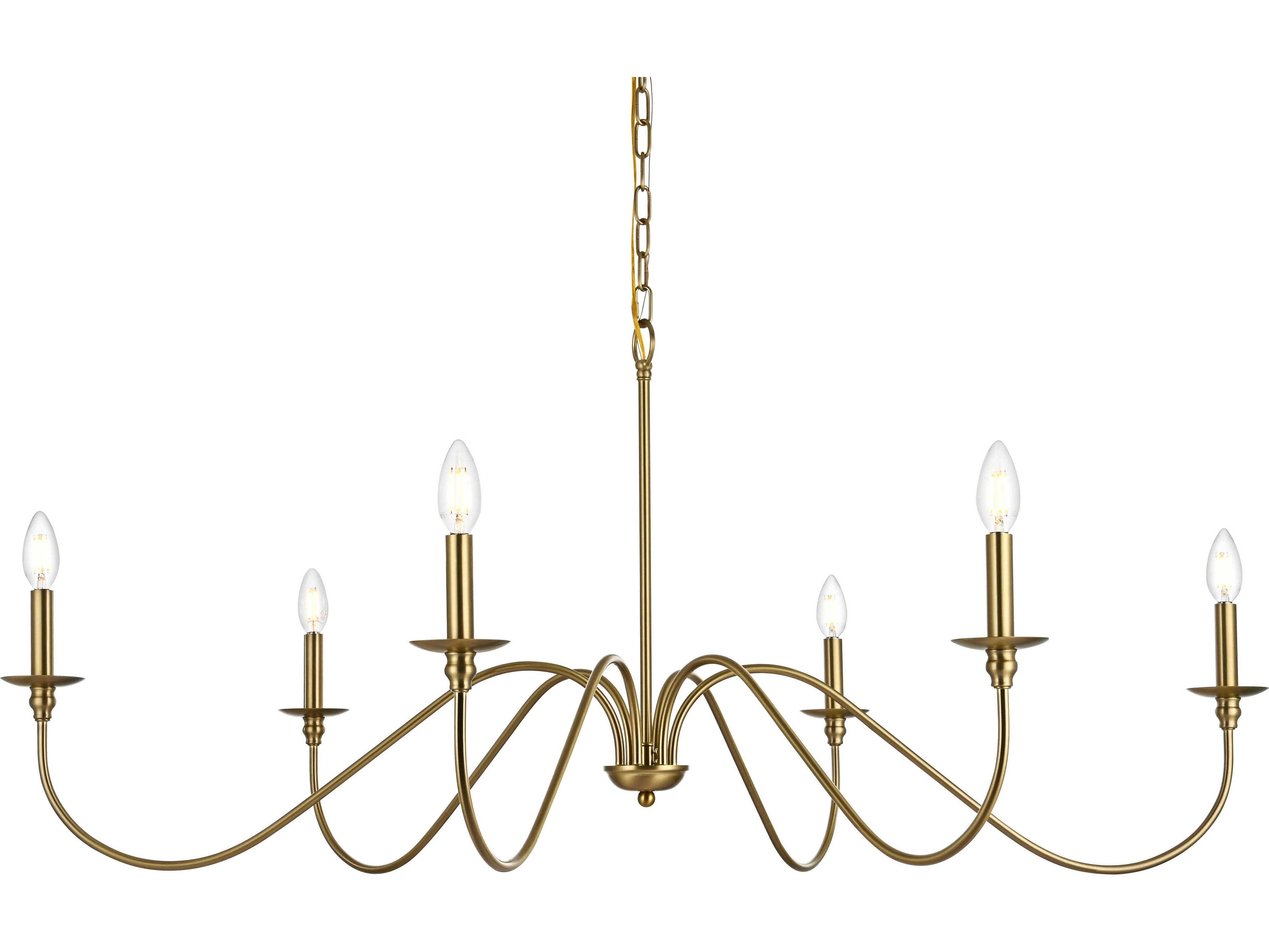 Elegant Lighting Rohan 6-Light Satin Gold Candelabra Chandelier