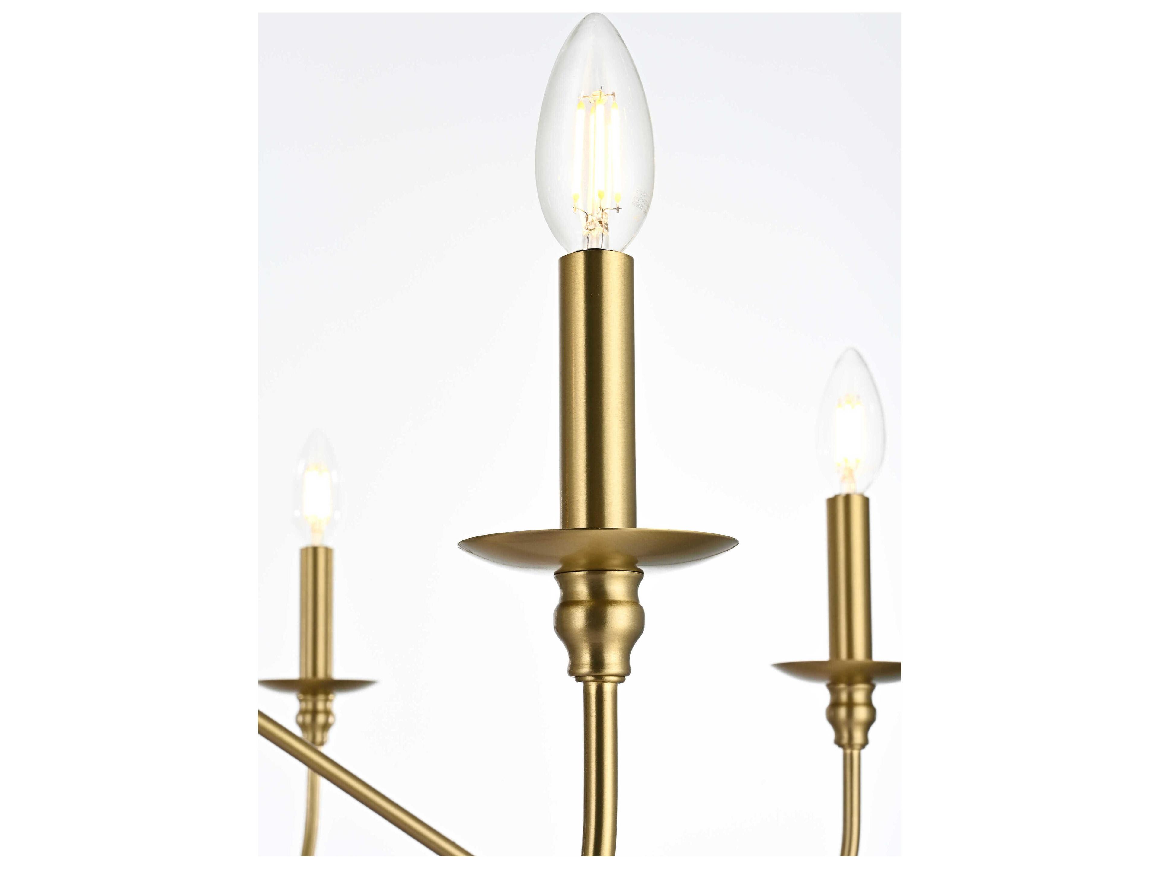 Elegant Lighting Rohan 6-Light Satin Gold Candelabra Chandelier