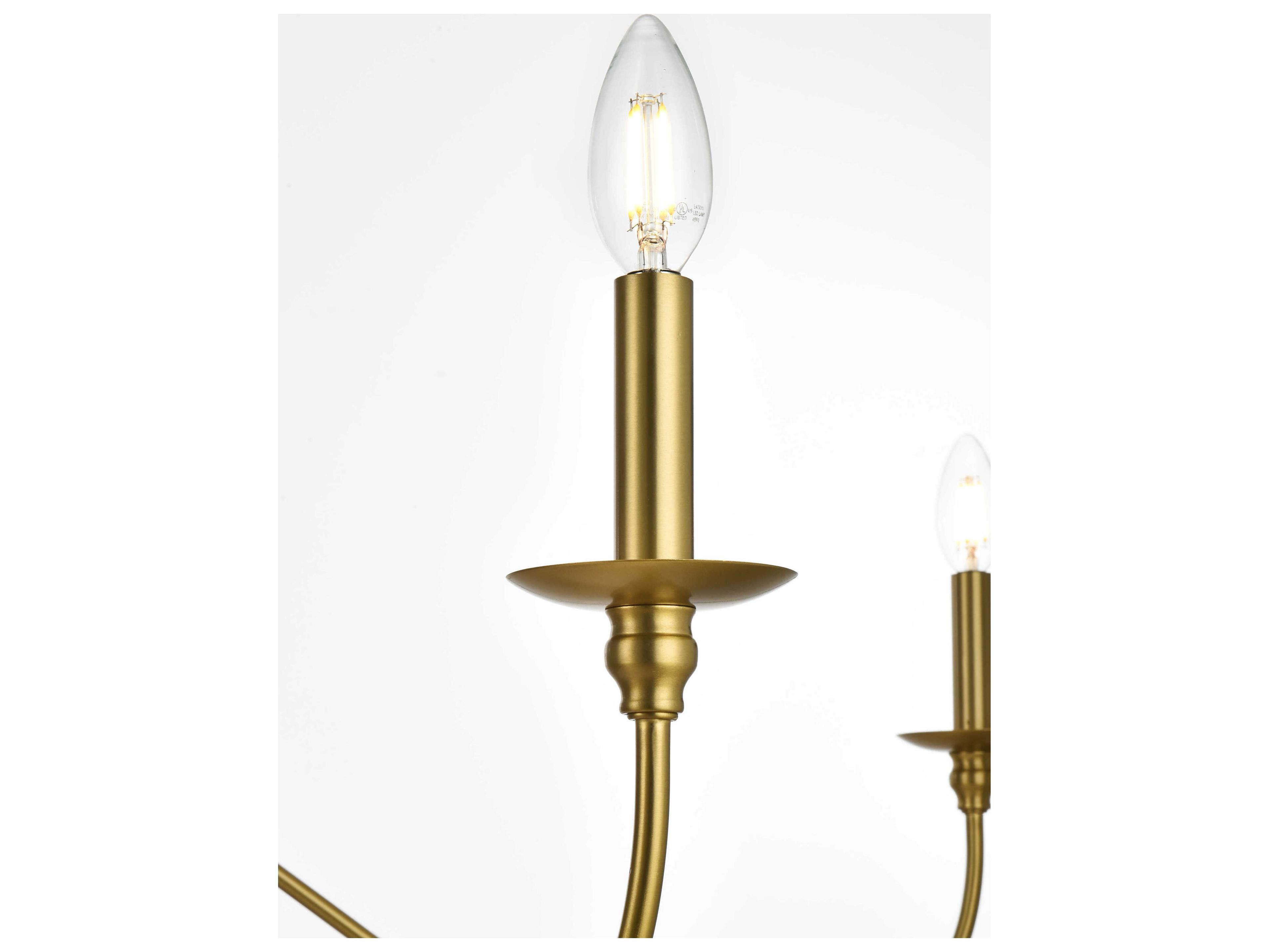 Elegant Lighting Rohan 6-Light Satin Gold Candelabra Chandelier