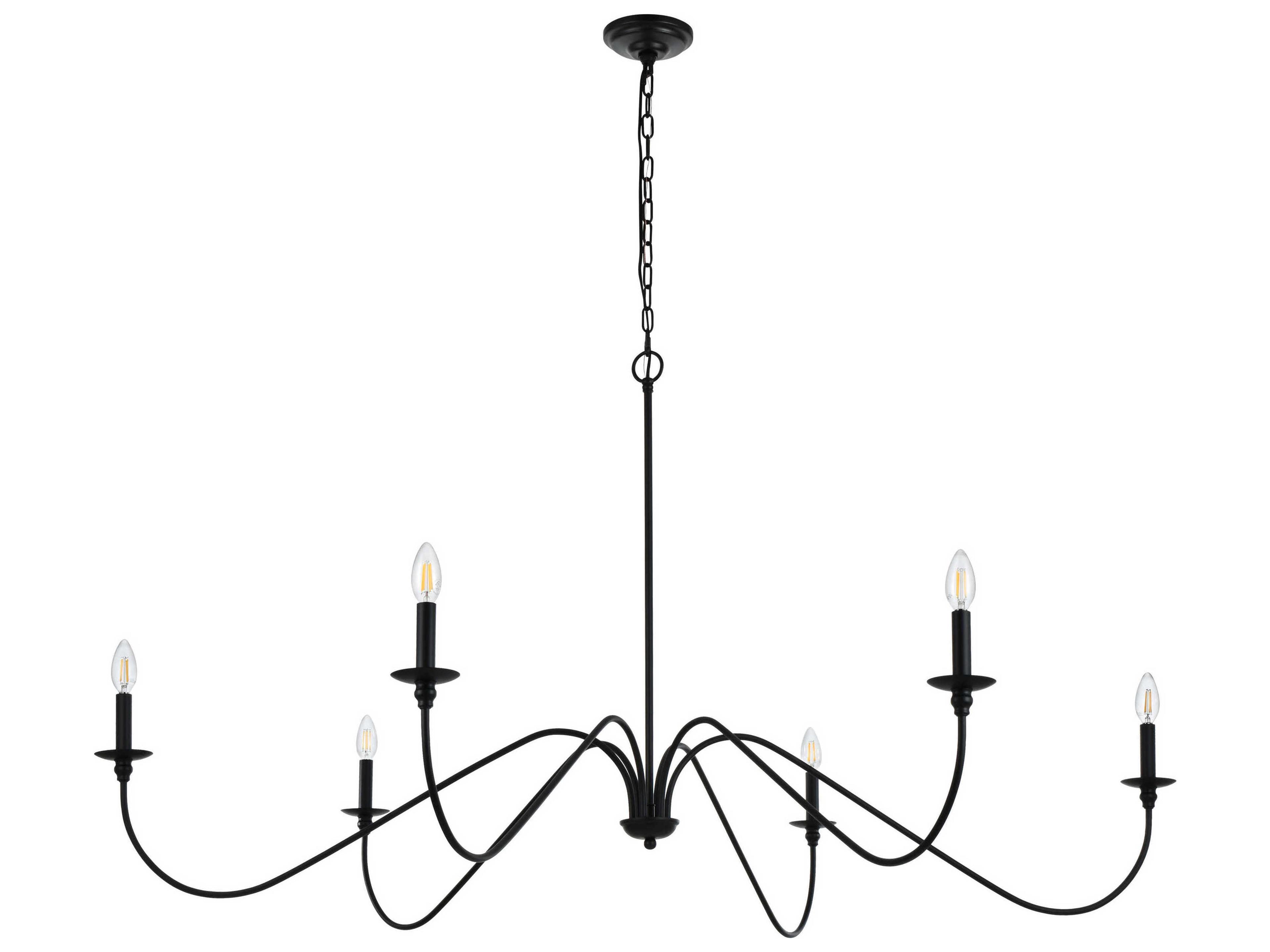 Elegant Lighting Rohan 6-Light Matte Black Candelabra Chandelier