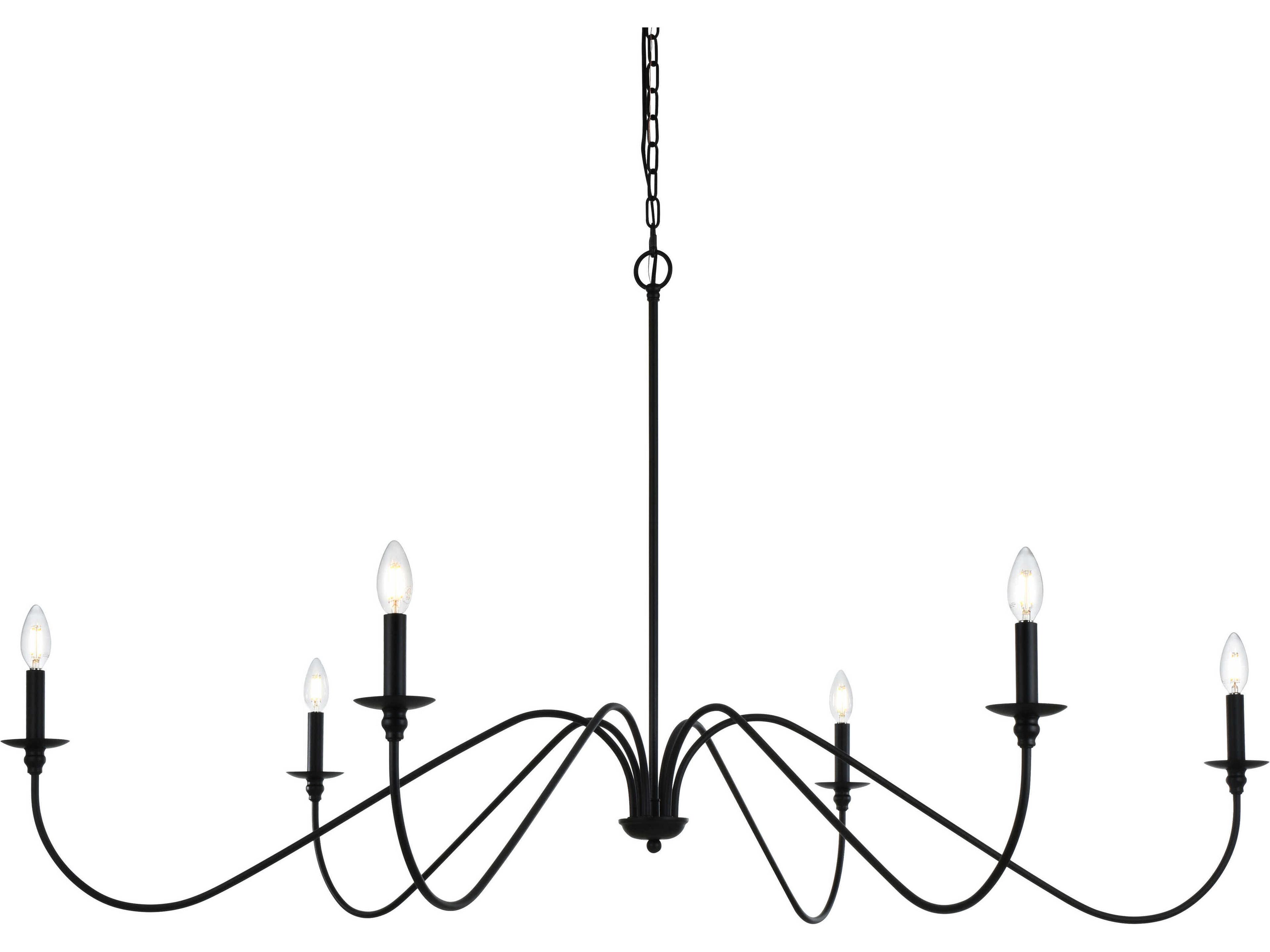 Elegant Lighting Rohan 6-Light Matte Black Candelabra Chandelier