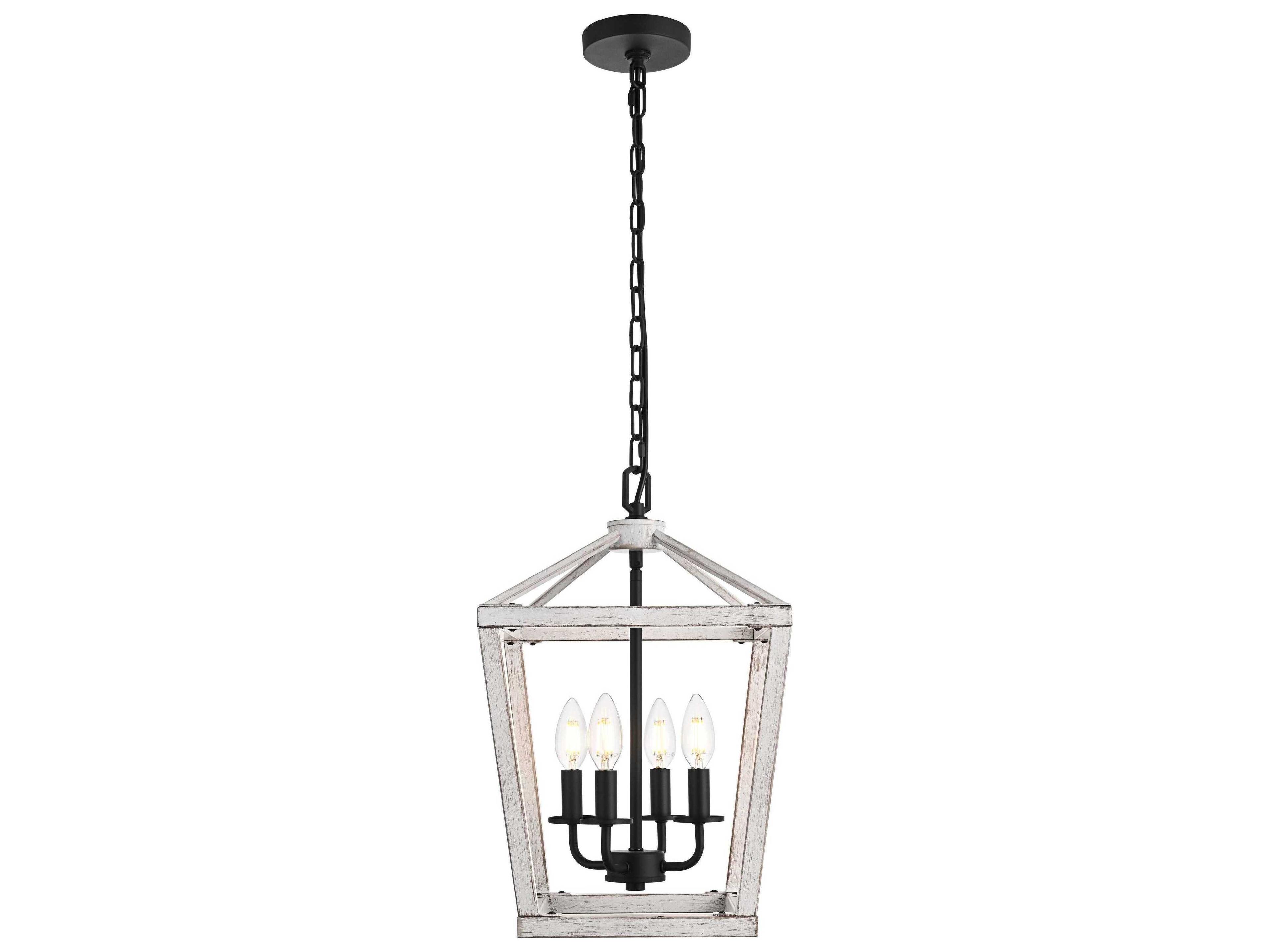 Elegant Lighting Gage 4-Light Weathered White Black Lantern Mini Pendant