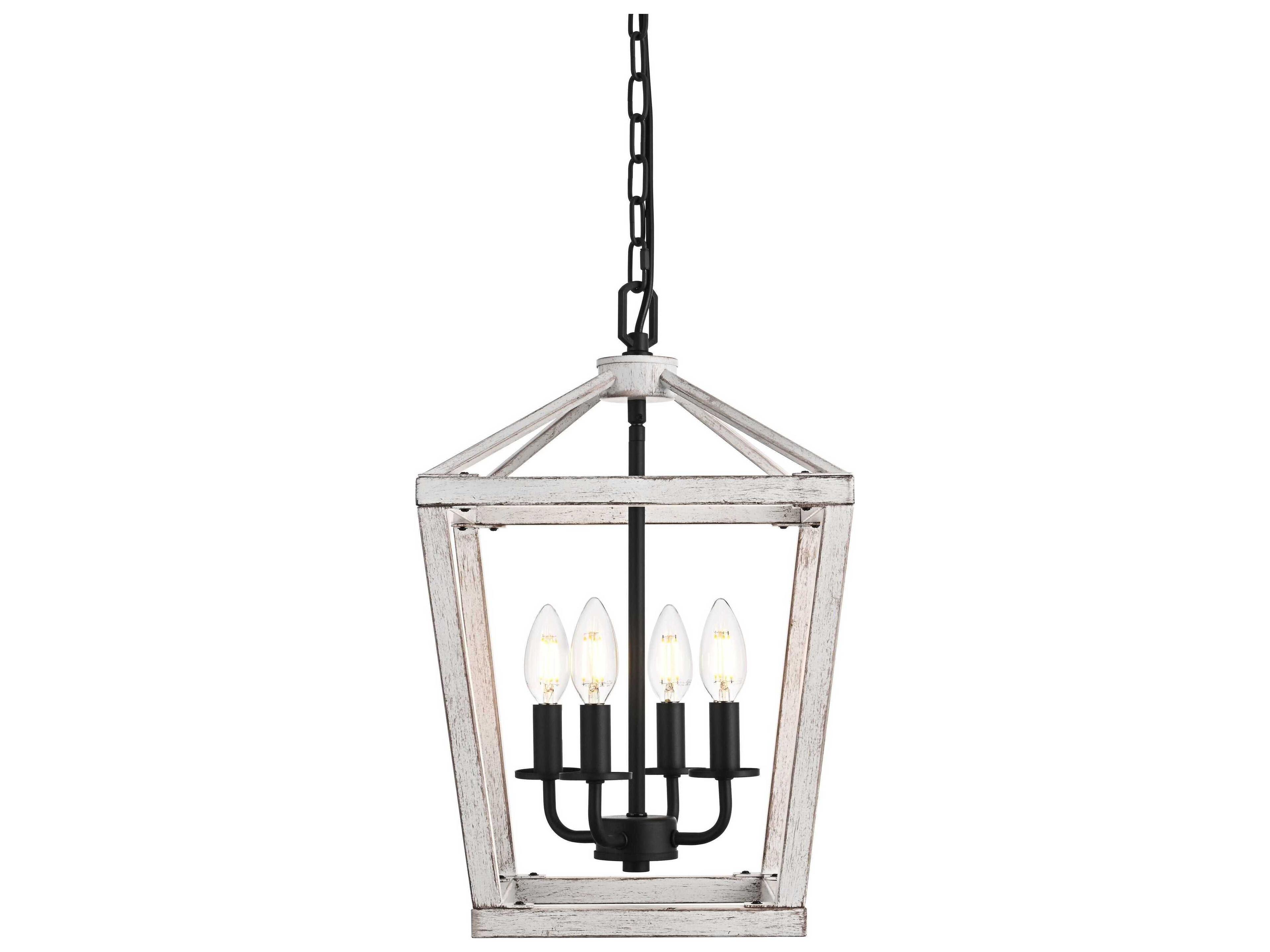 Elegant Lighting Gage 4-Light Weathered White Black Lantern Mini Pendant