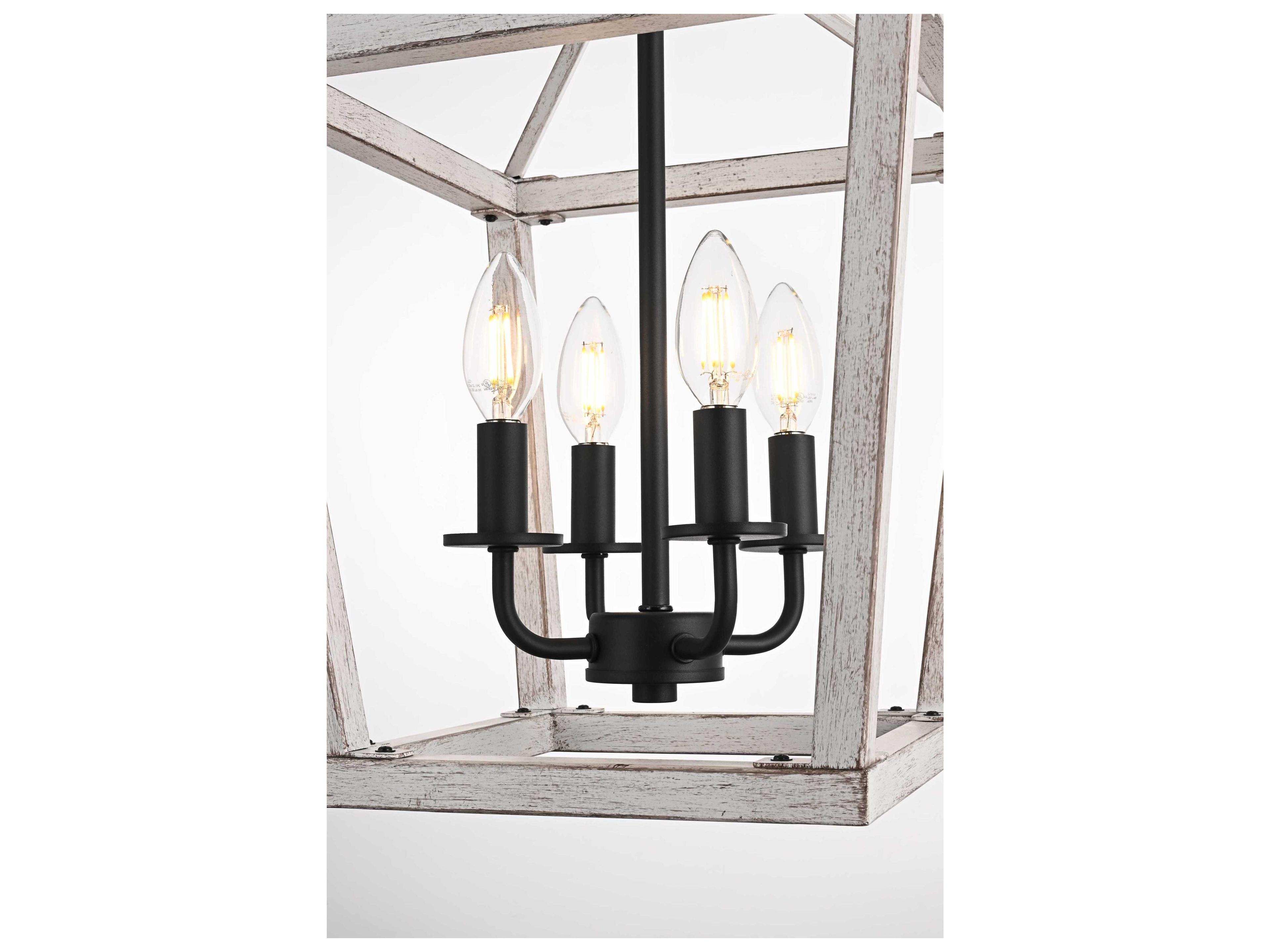 Elegant Lighting Gage 4-Light Weathered White Black Lantern Mini Pendant