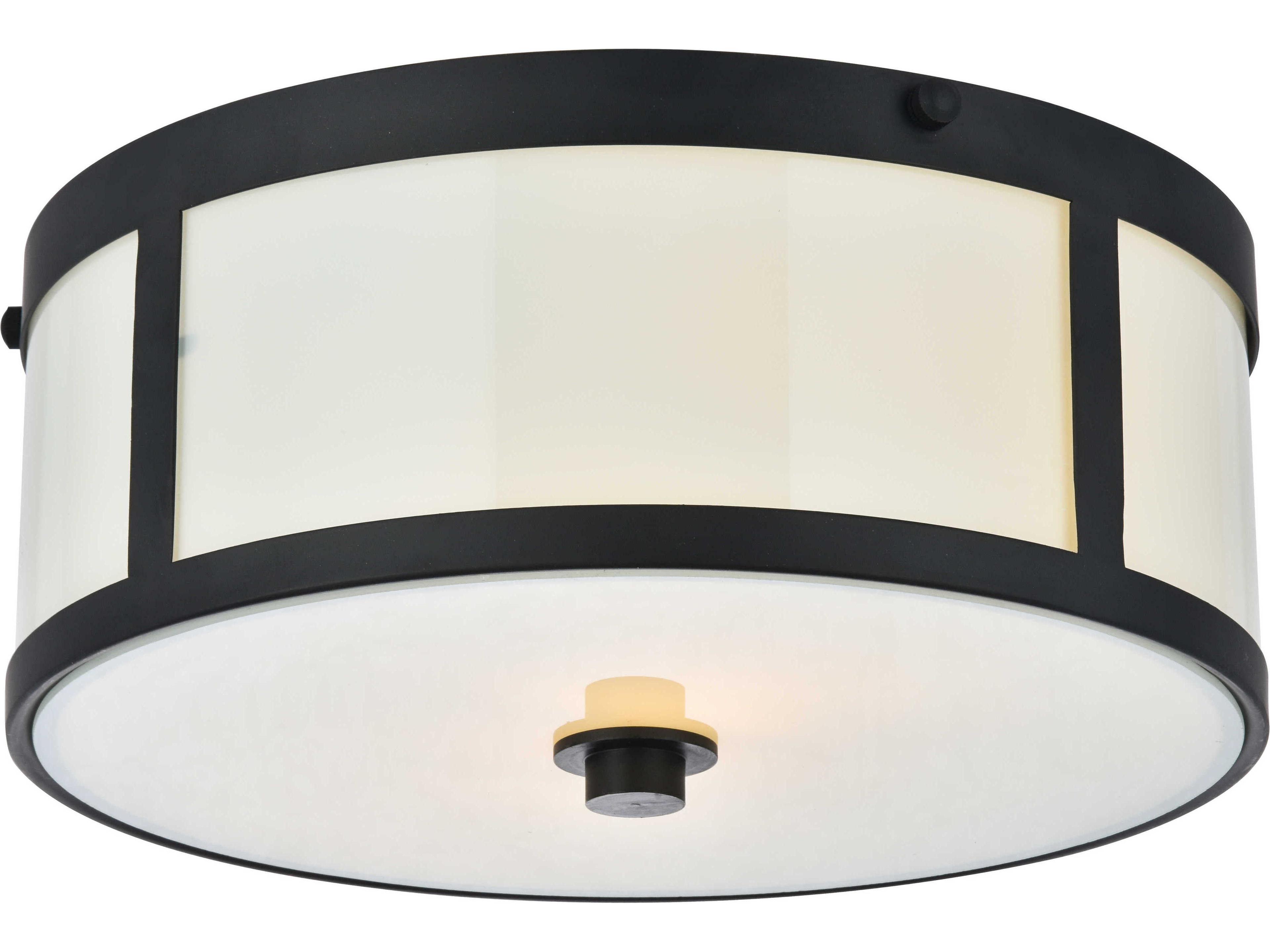 Elegant Lighting Hadrian 2-Light Flat Black Glass Round Flush Mount