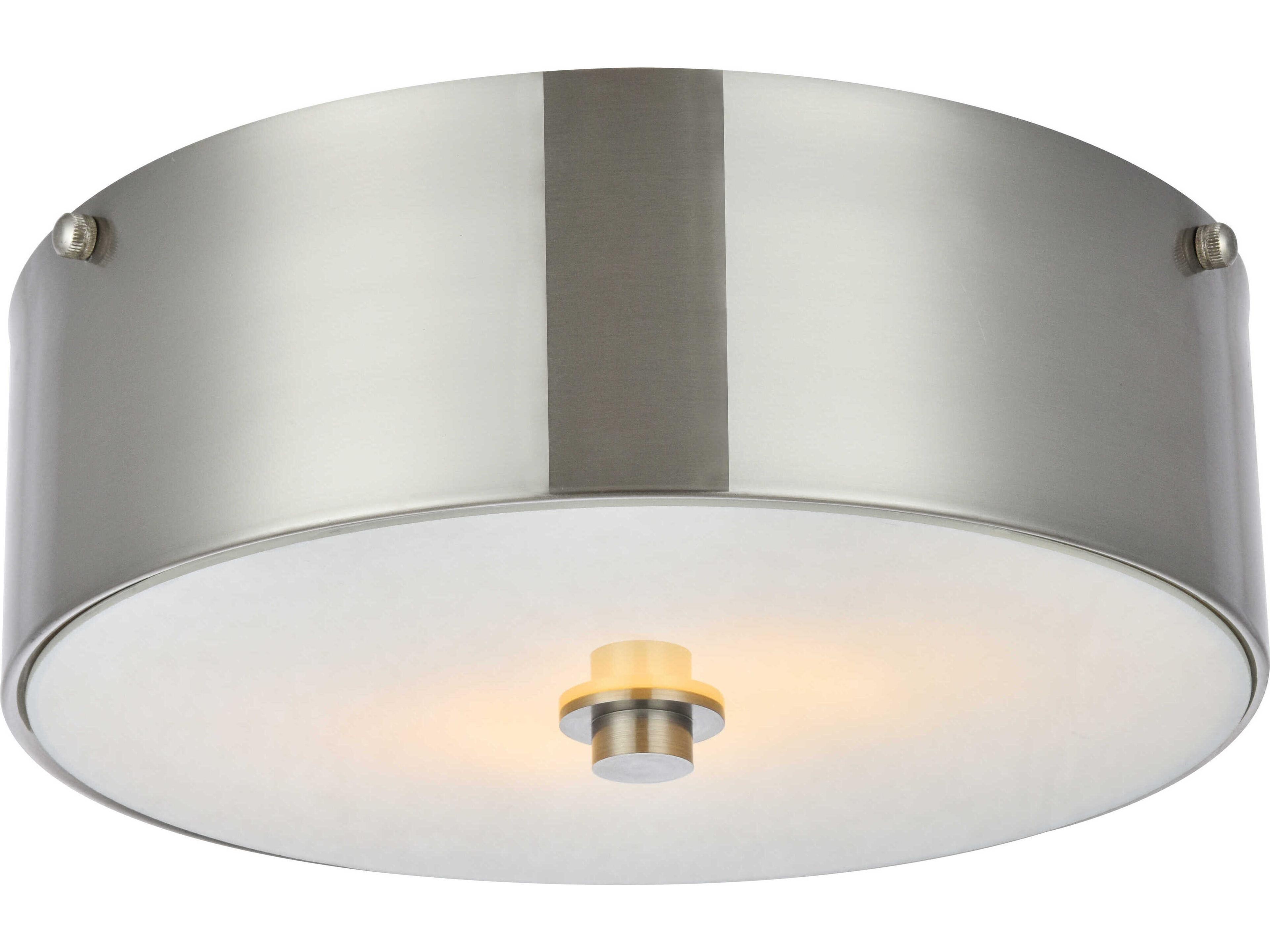 Hazen 2-Light Burnished Nickel Glass Round Flush Mount