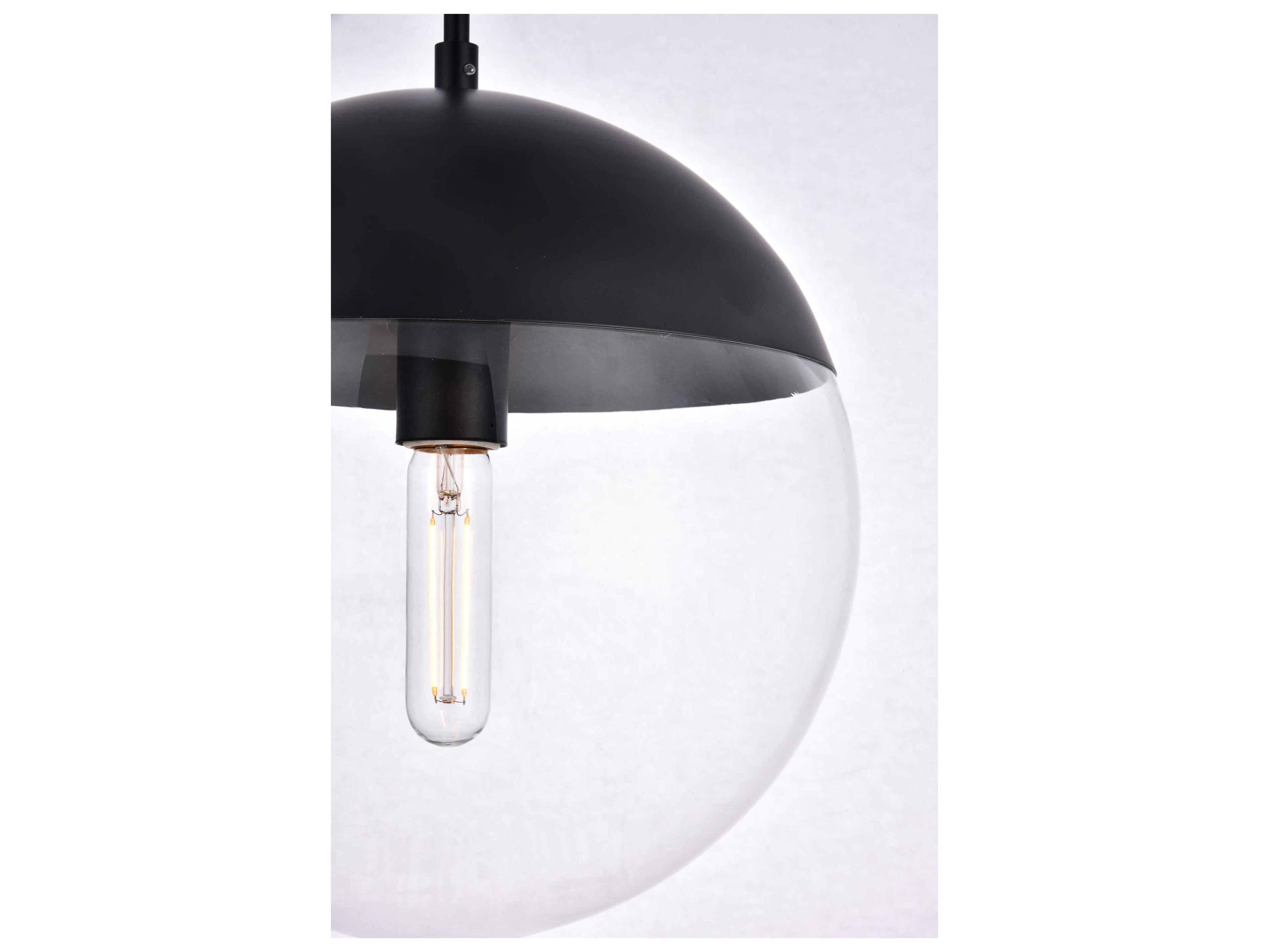 Elegant Lighting Eclipse 1-Light Black Glass Globe Mini Pendant