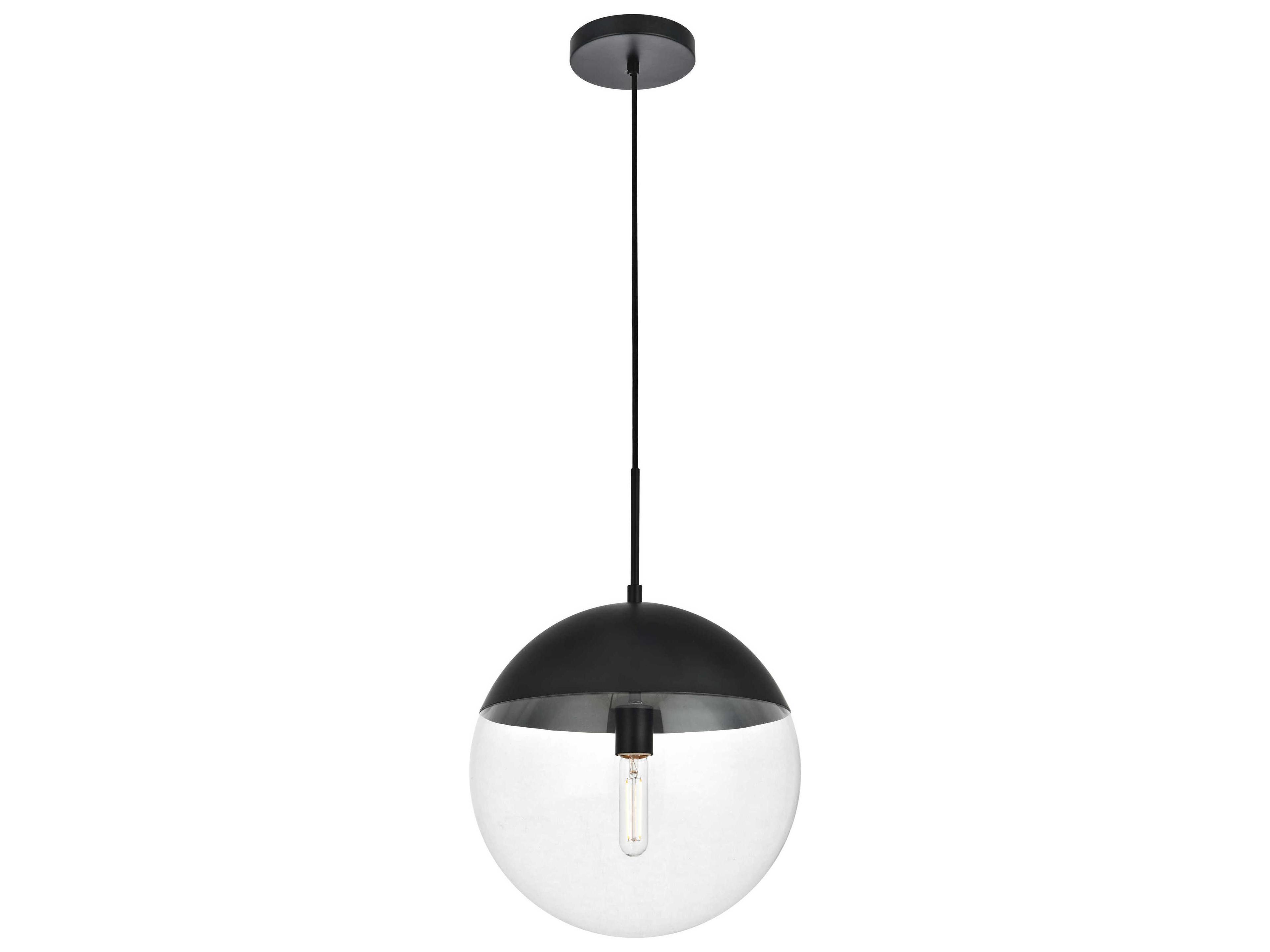 Elegant Lighting Eclipse 1-Light Black Glass Globe Pendant