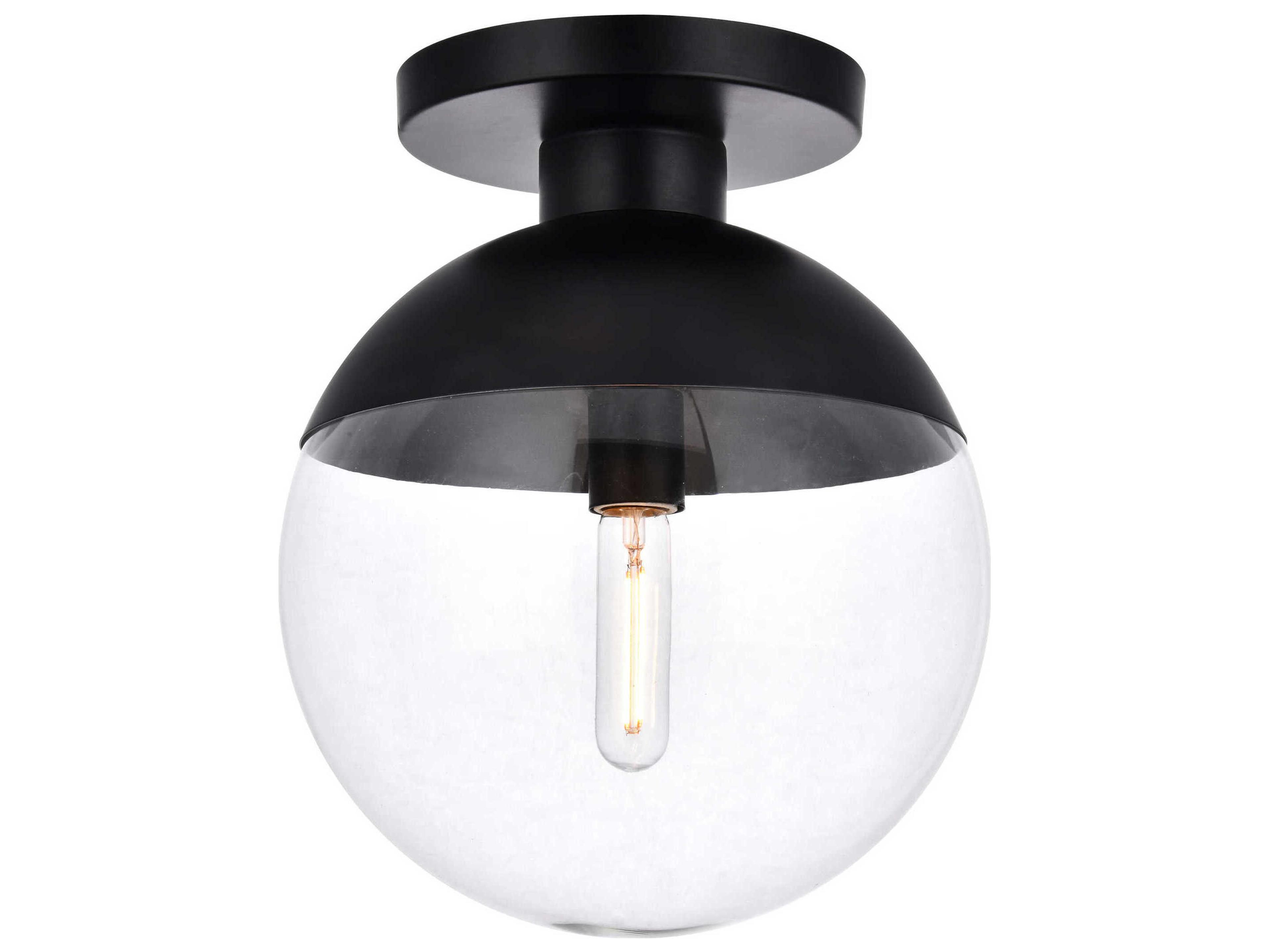 Elegant Lighting Eclipse 1-Light Black Glass Globe Flush Mount