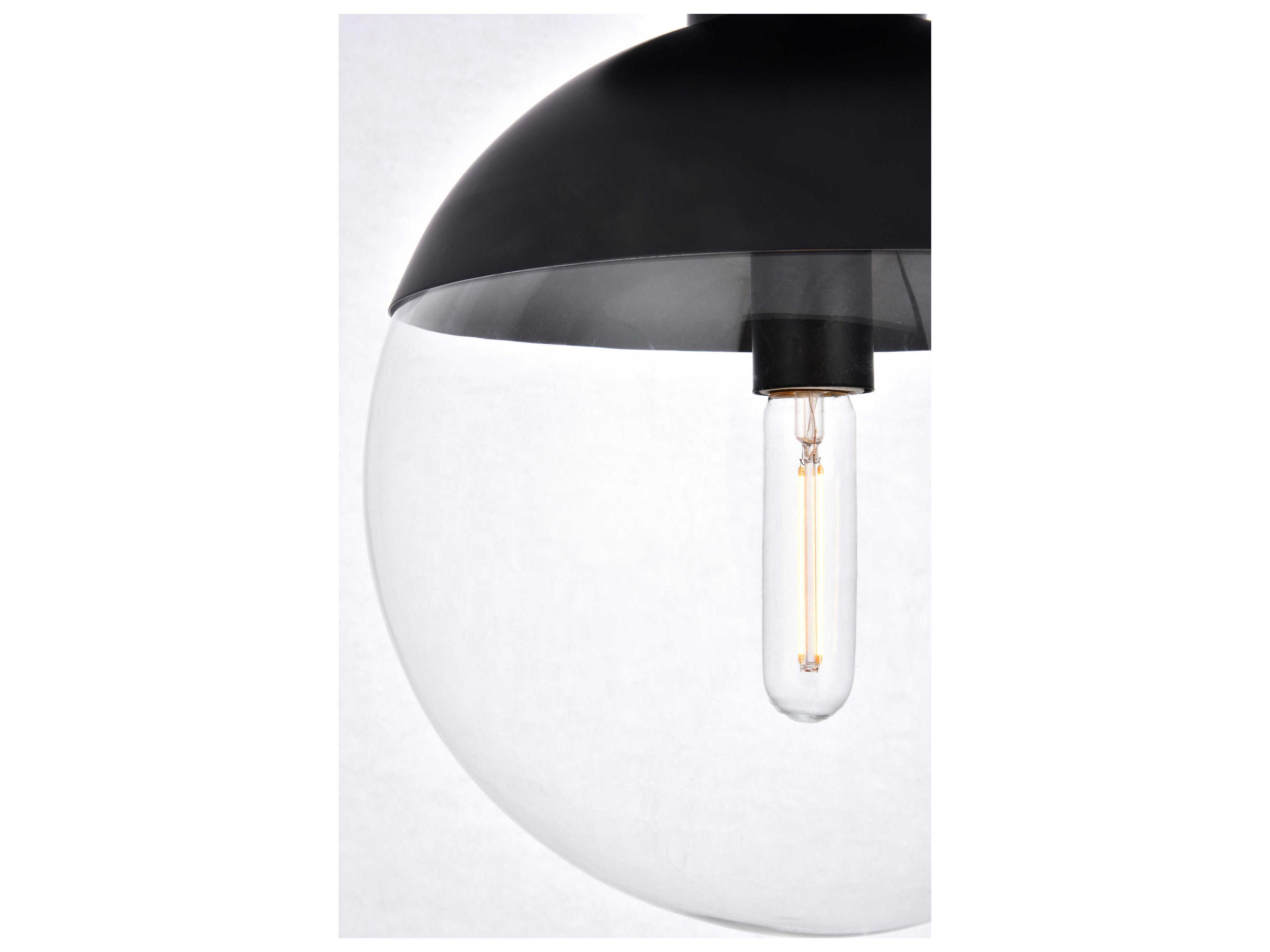 Elegant Lighting Eclipse 1-Light Black Glass Globe Flush Mount