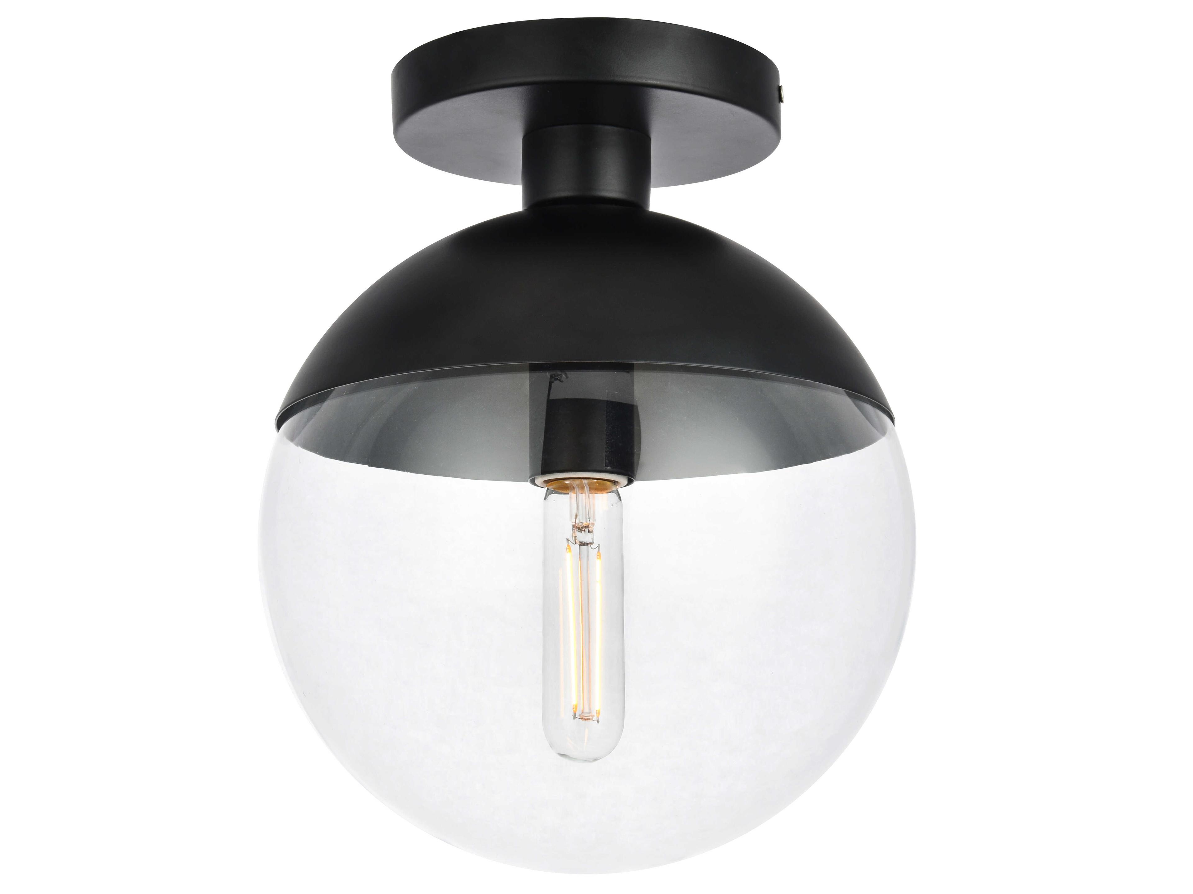 Elegant Lighting Eclipse 1-Light Black Glass Globe Flush Mount