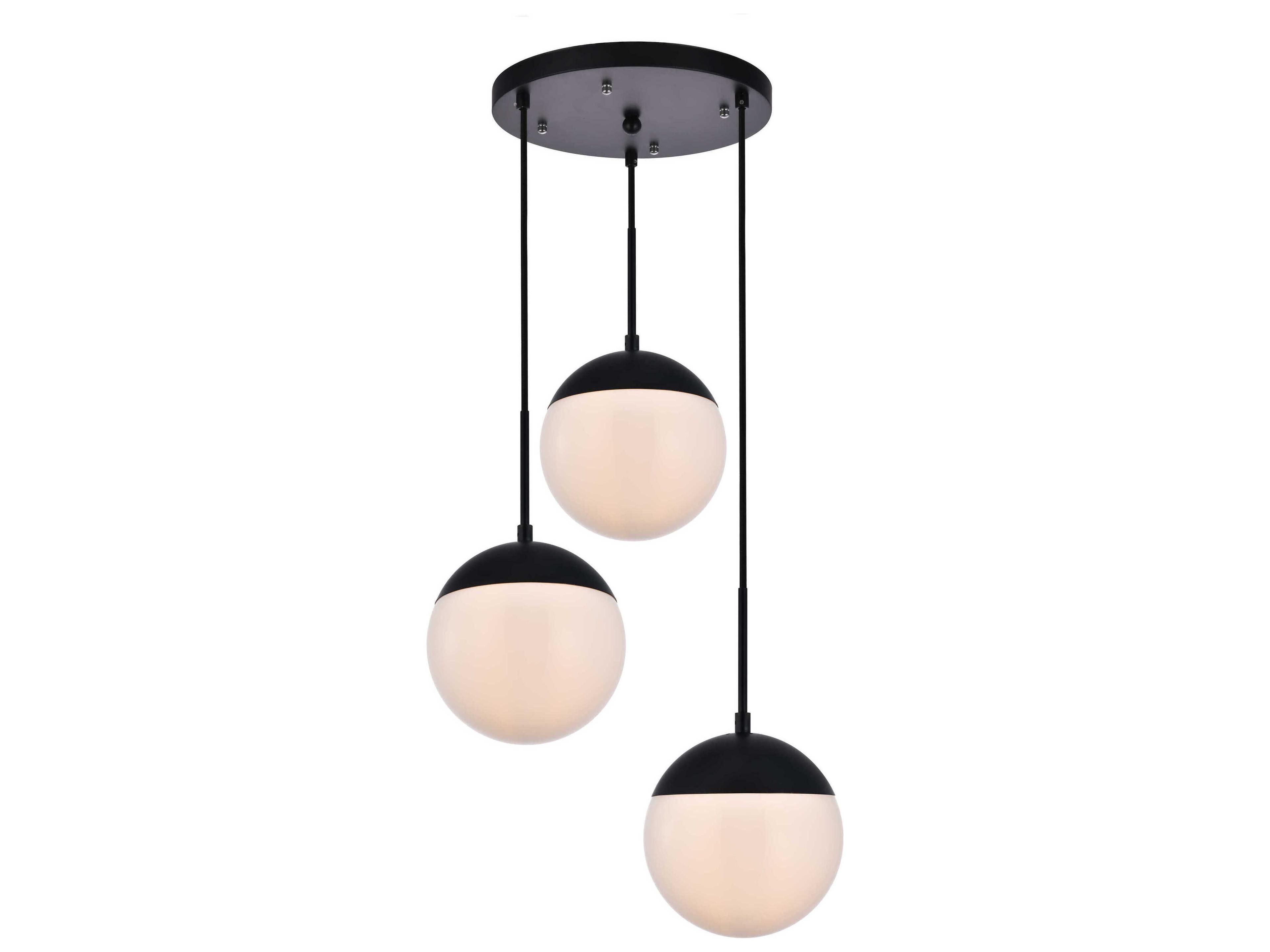 Elegant Lighting Eclipse 3-Light Black Glass Globe Pendant