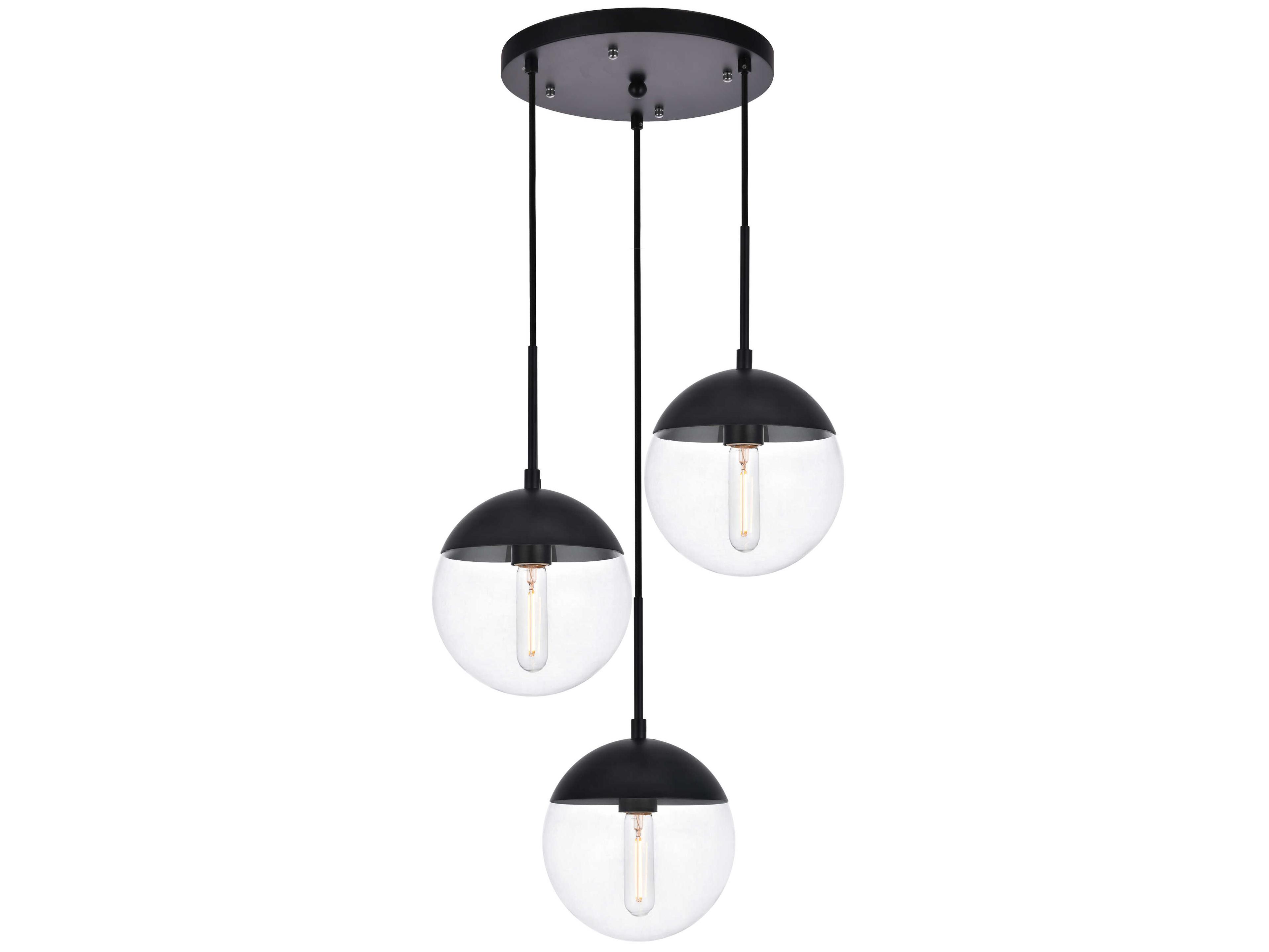 Elegant Lighting Eclipse 3-Light Black Glass Globe Pendant