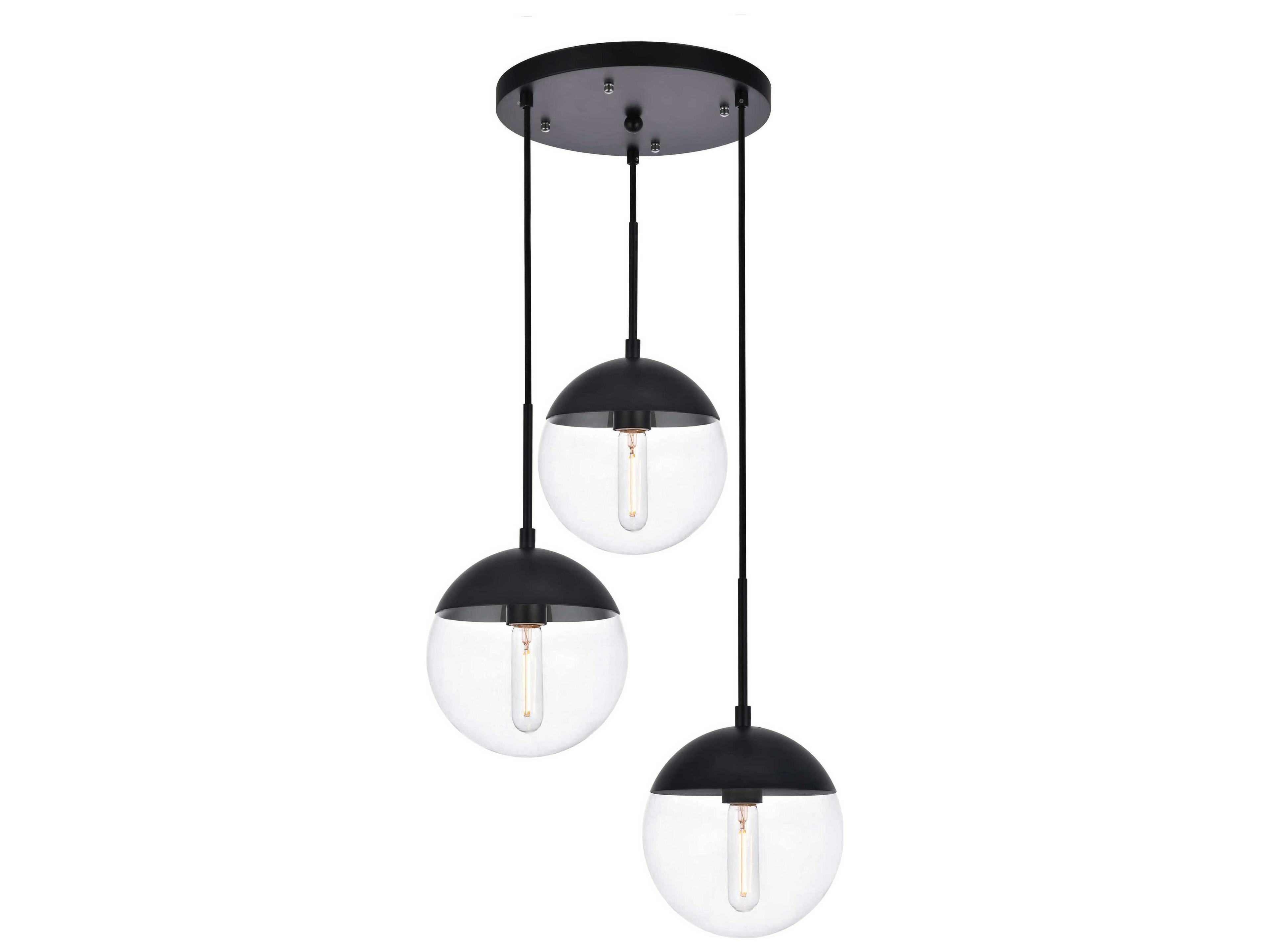 Elegant Lighting Eclipse 3-Light Black Glass Globe Pendant