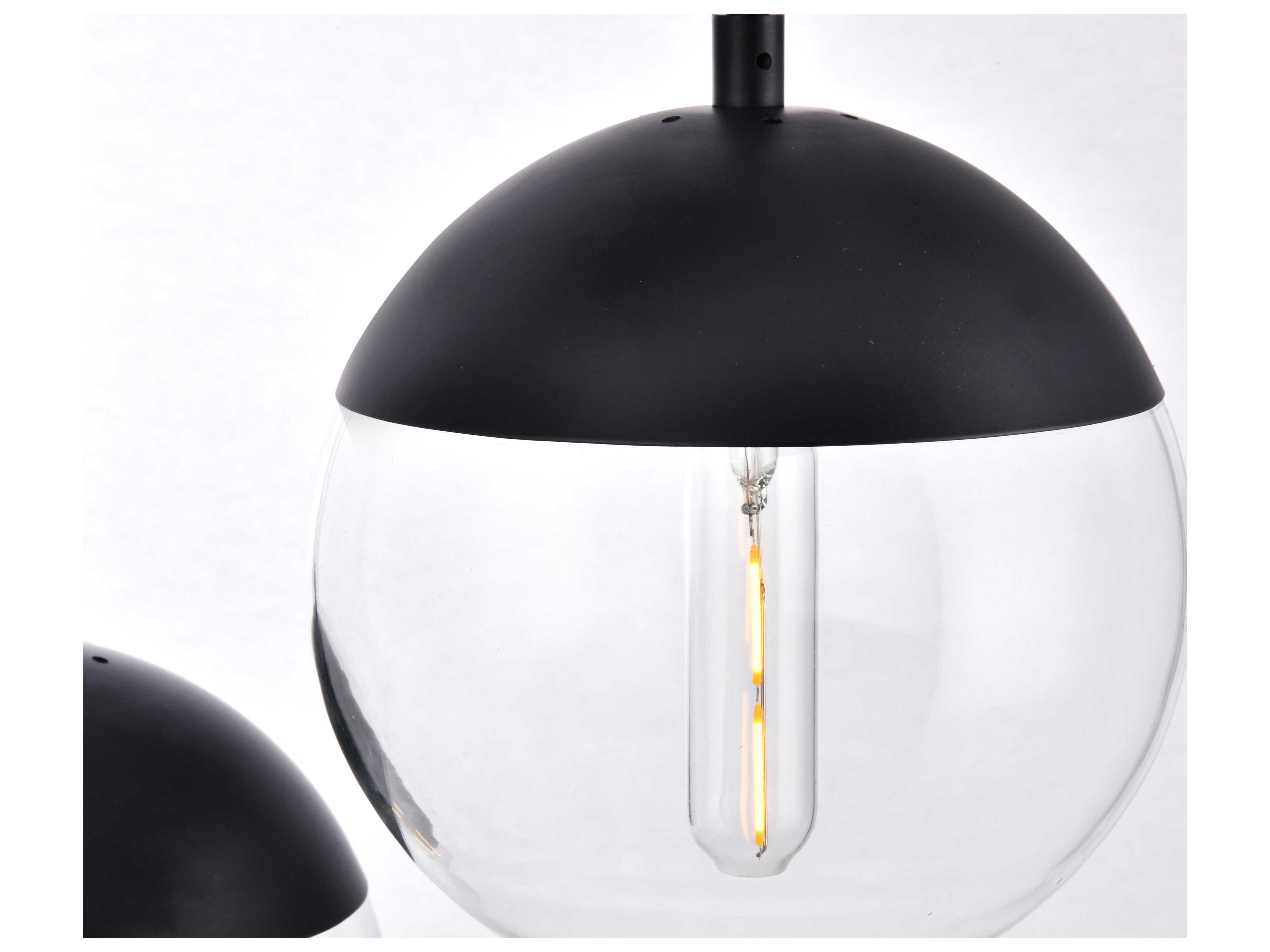 Elegant Lighting Eclipse 3-Light Black Glass Globe Pendant