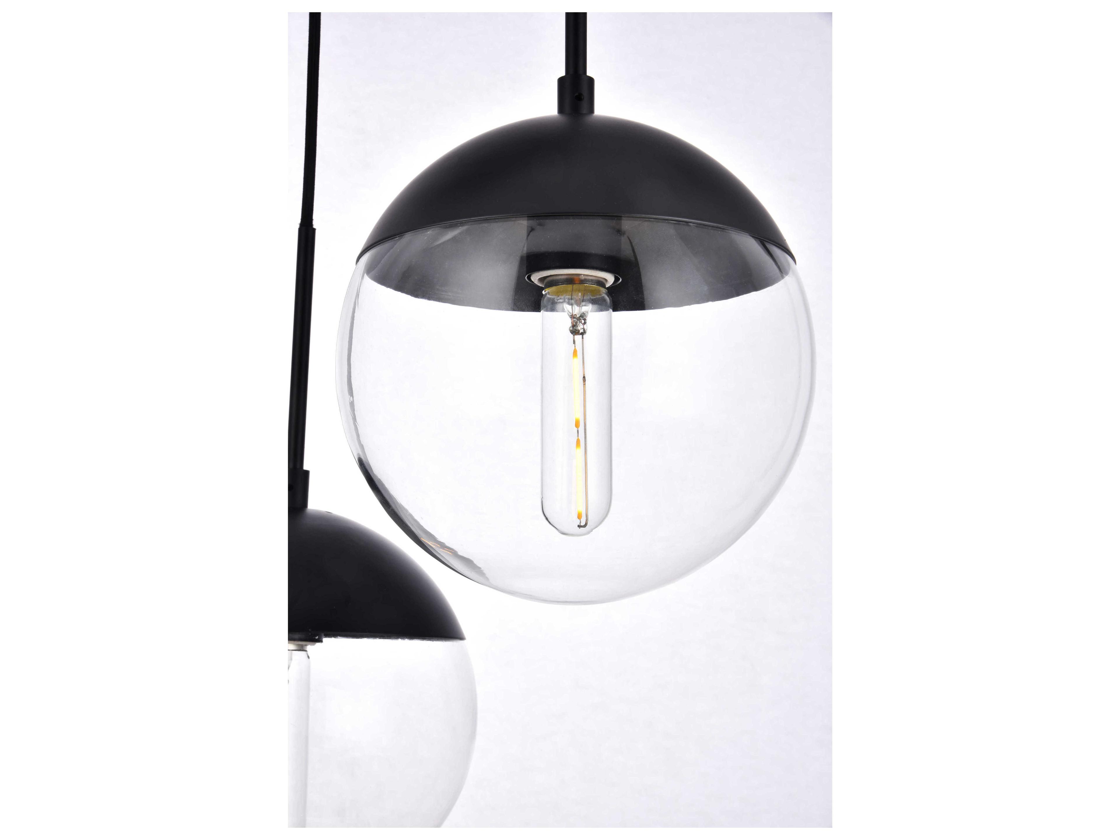 Elegant Lighting Eclipse 3-Light Black Glass Globe Pendant