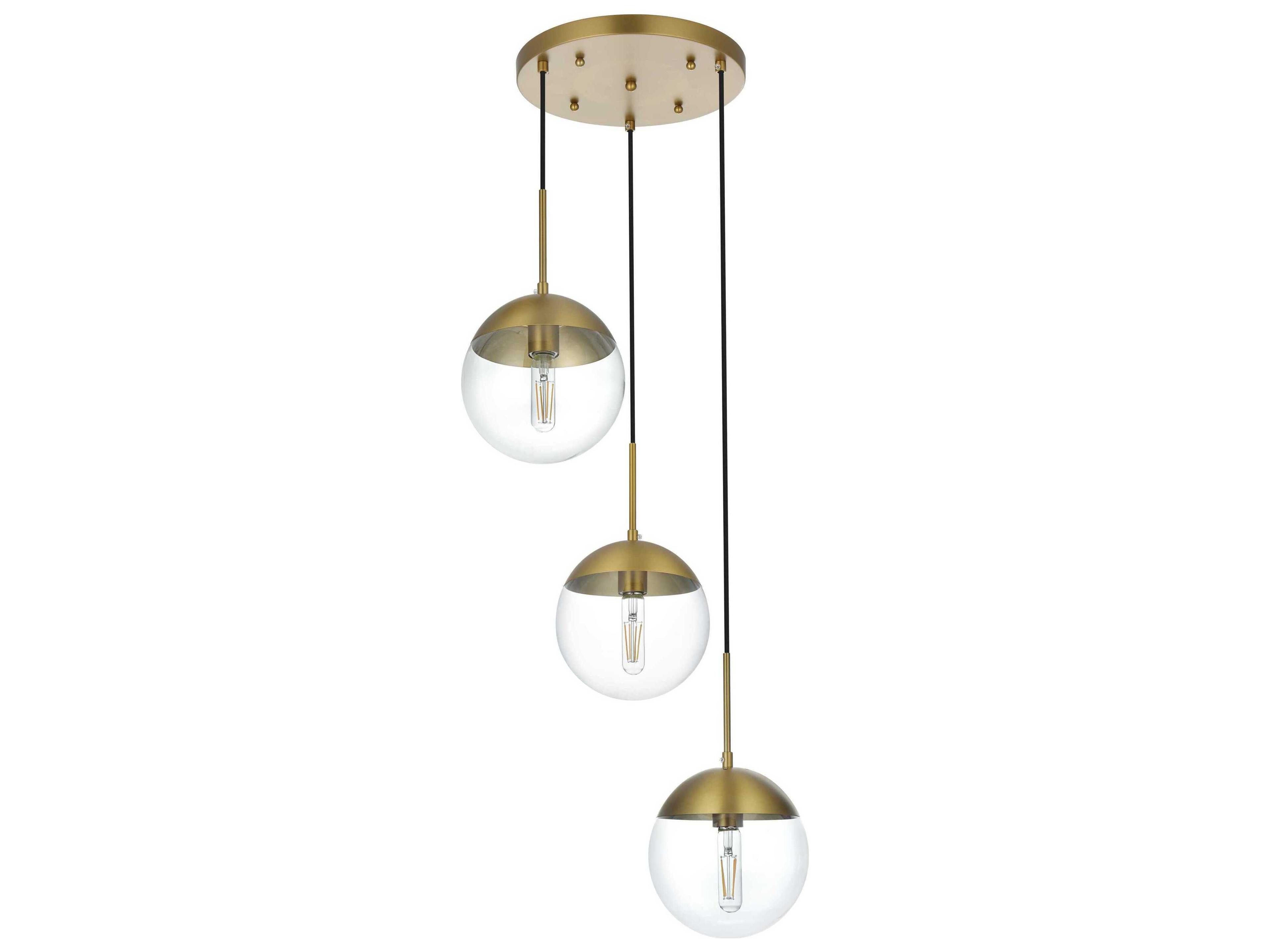 Elegant Lighting Eclipse 3-Light Satin Gold Globe Pendant