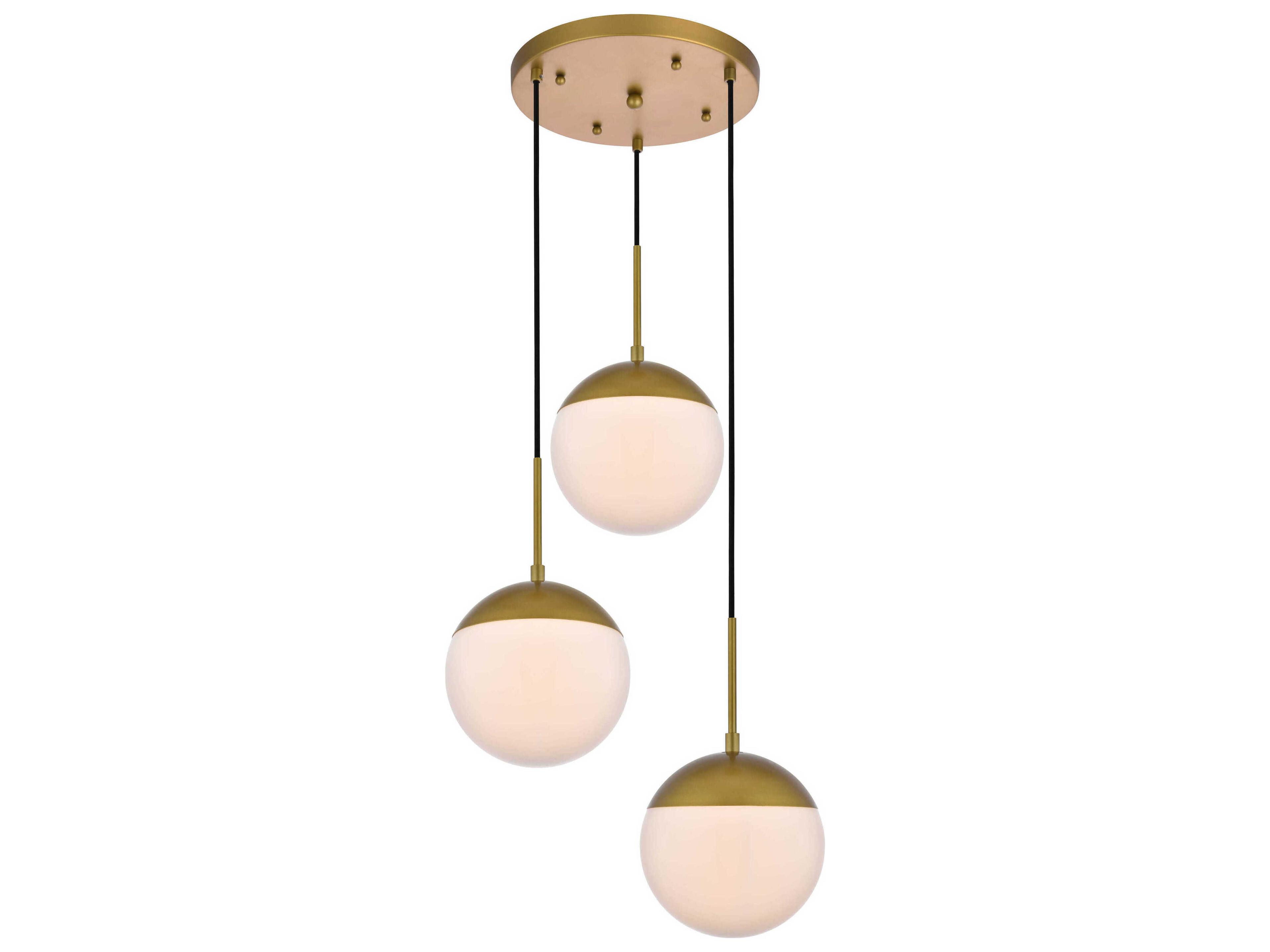 Elegant Lighting Eclipse 3-Light Brass Glass Globe Pendant