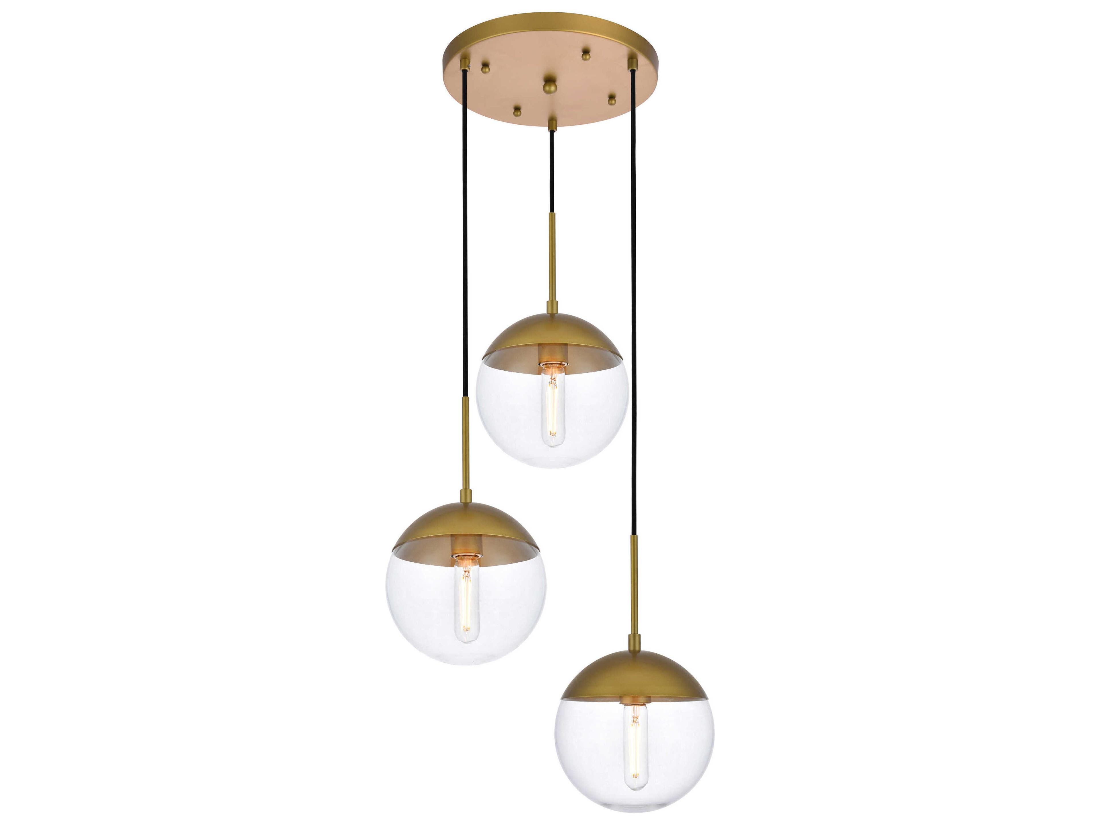 Elegant Lighting Eclipse 3-Light Brass Glass Globe Pendant