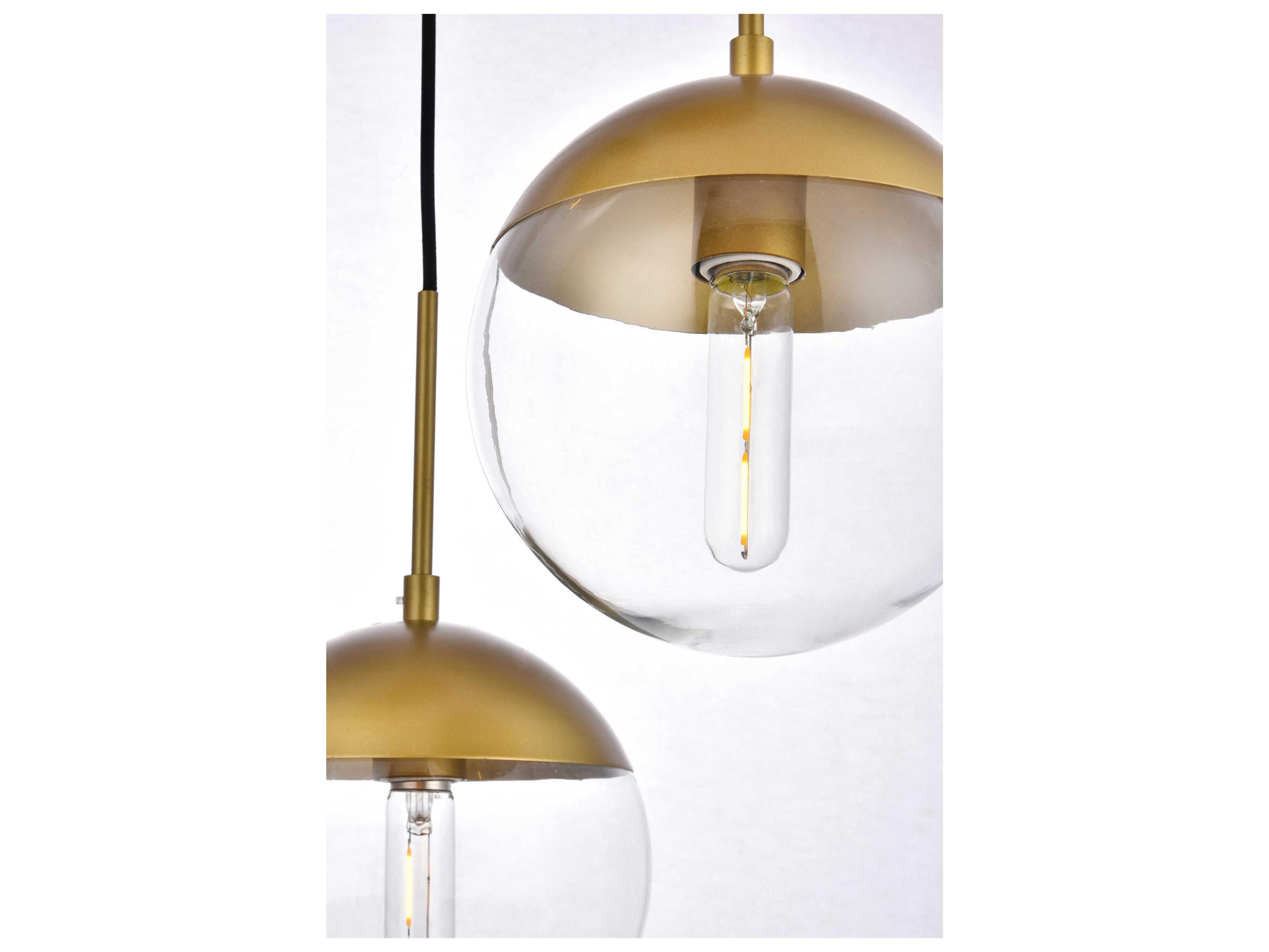 Elegant Lighting Eclipse 3-Light Brass Glass Globe Pendant